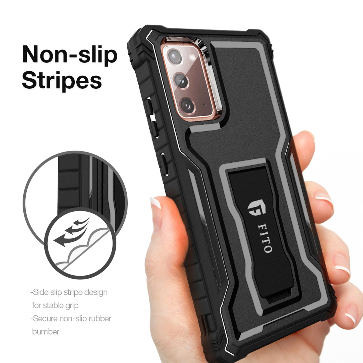 FITO Samsung Galaxy Note 20 Case, Dual Layer Shockproof Heavy Duty Case for Samsung Note 20 5G Phone Without Screen Protector, Built-in Kickstand