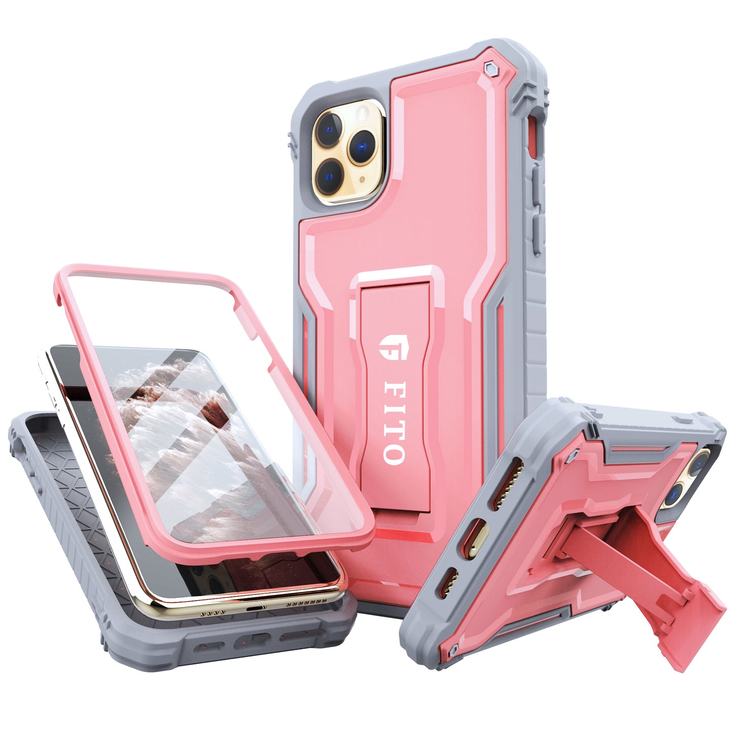 FITO Compatible with iPhone 11 Pro Max Case, Dual Layer Shockproof Heavy Duty Case with Screen Protector for iPhone 11 Pro Max and iPhone Xs Max 6.5 inch Phone, Built-in Kickstand