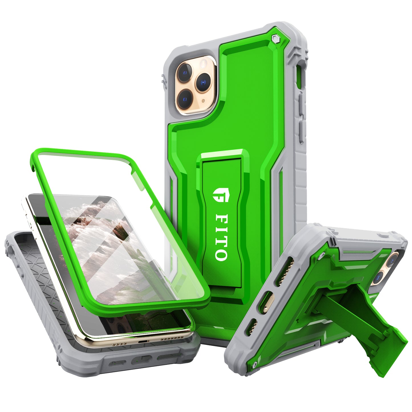 FITO Compatible with iPhone 11 Pro Max Case, Dual Layer Shockproof Heavy Duty Case with Screen Protector for iPhone 11 Pro Max and iPhone Xs Max 6.5 inch Phone, Built-in Kickstand