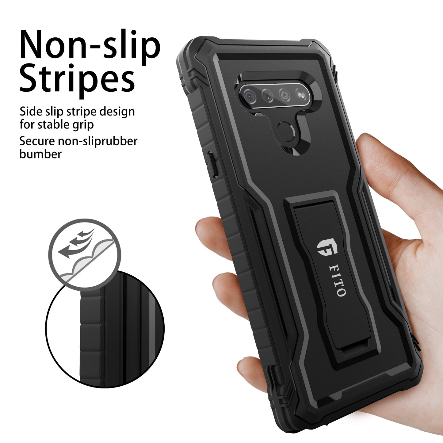FITO for LG K51 Phone Case, Dual Layer Shockproof Heavy Duty Case for LG K51 Without Screen Protector, Built-in Kickstand