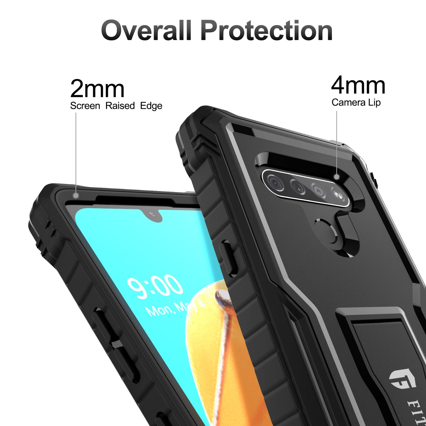 FITO for LG K51 Phone Case, Dual Layer Shockproof Heavy Duty Case for LG K51 Without Screen Protector, Built-in Kickstand