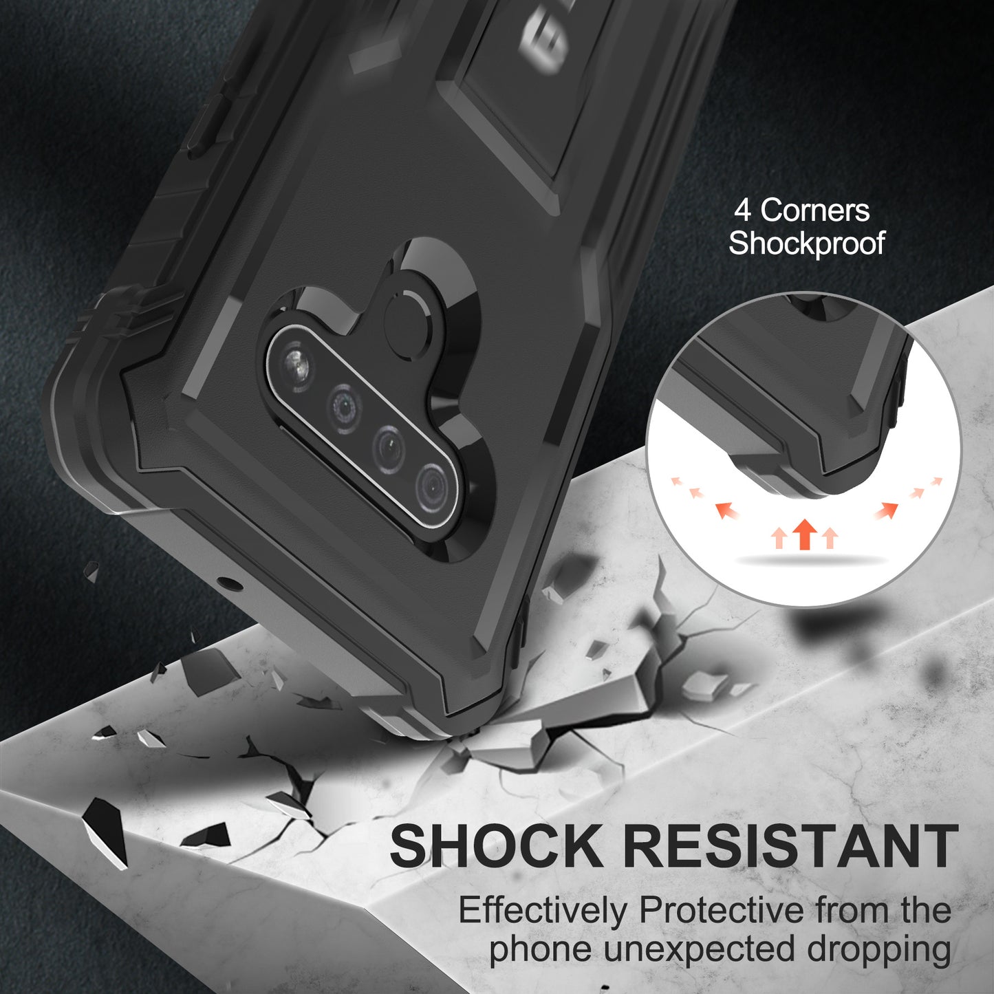 FITO for LG K51 Phone Case, Dual Layer Shockproof Heavy Duty Case for LG K51 Without Screen Protector, Built-in Kickstand