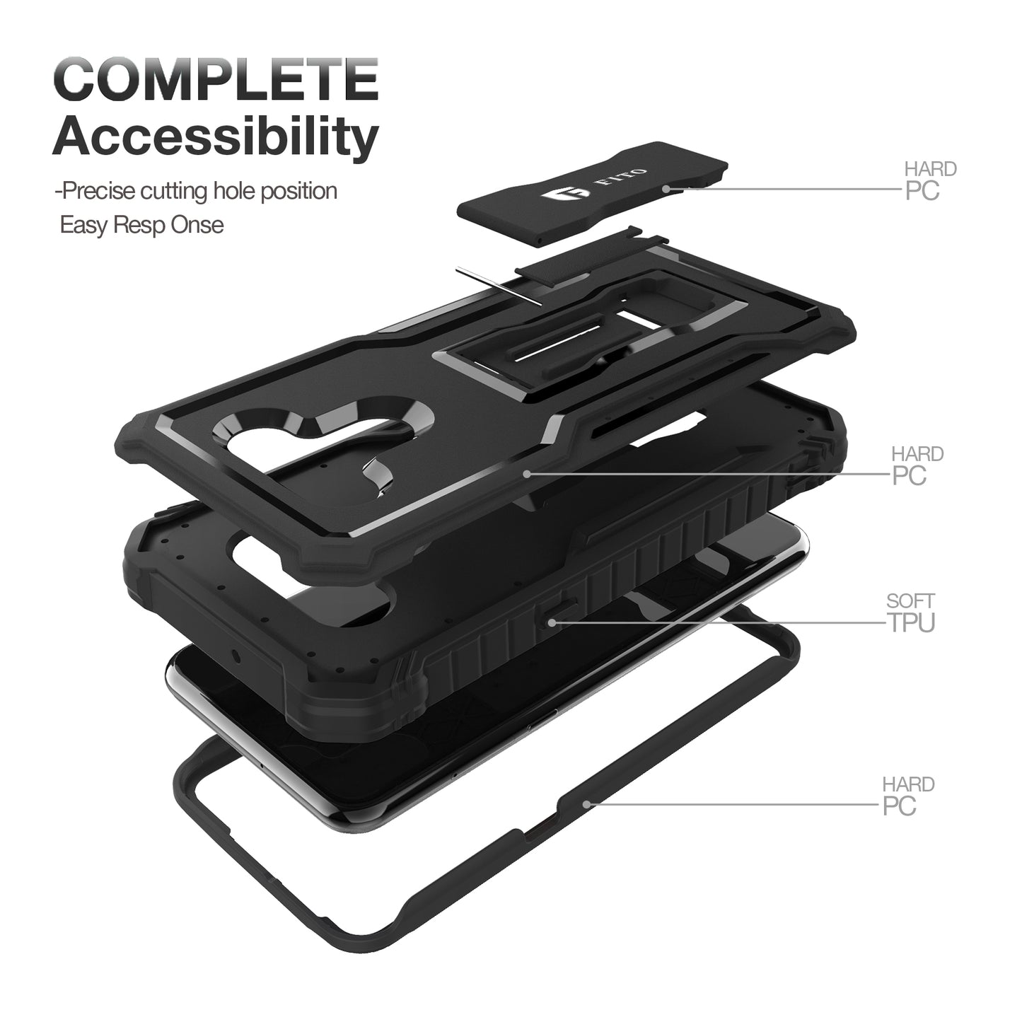 FITO for LG K51 Phone Case, Dual Layer Shockproof Heavy Duty Case for LG K51 Without Screen Protector, Built-in Kickstand
