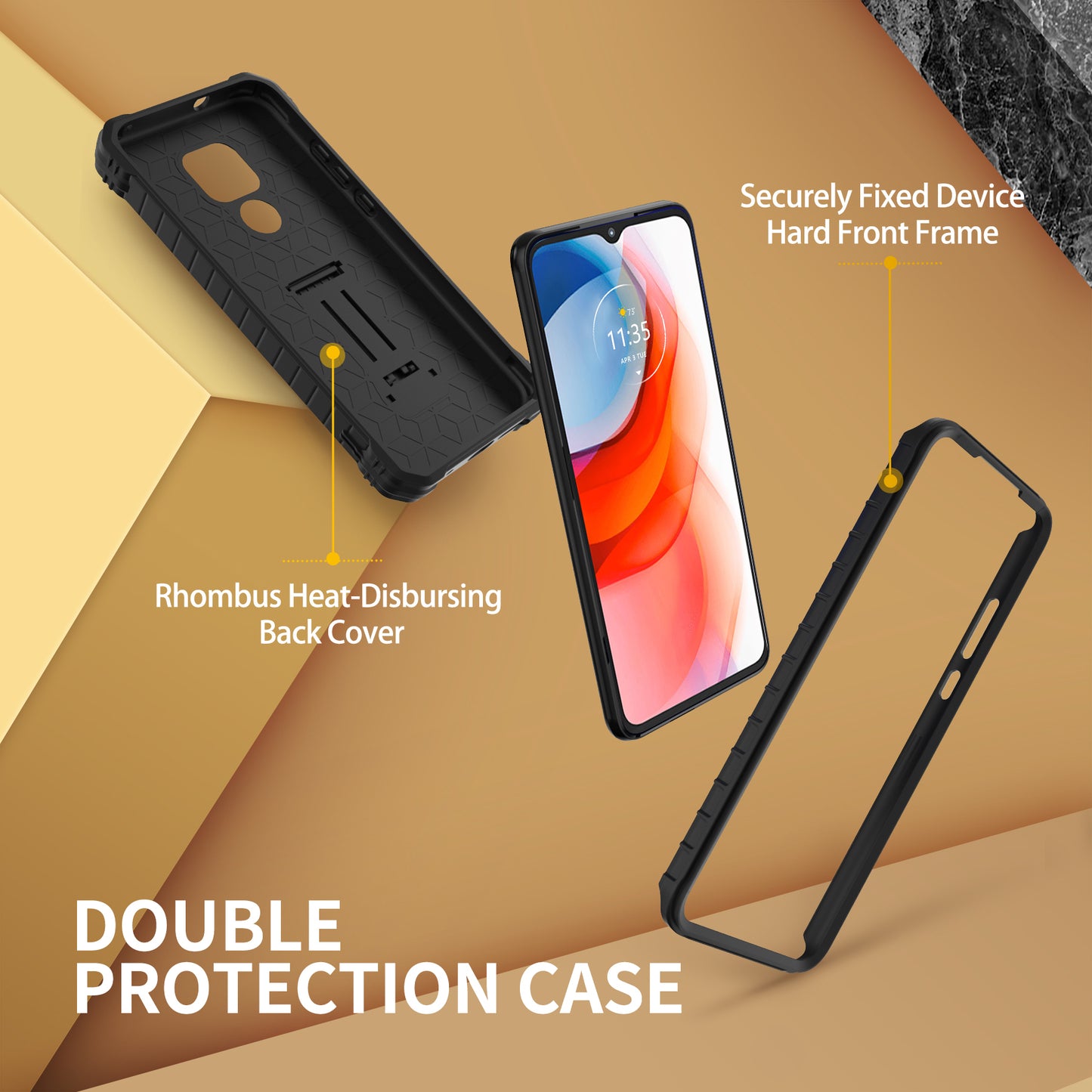 FITO for Moto G Play 2021 Case, Dual Layer Shockproof Heavy Duty Case with Screen Protector Built-in Kickstand