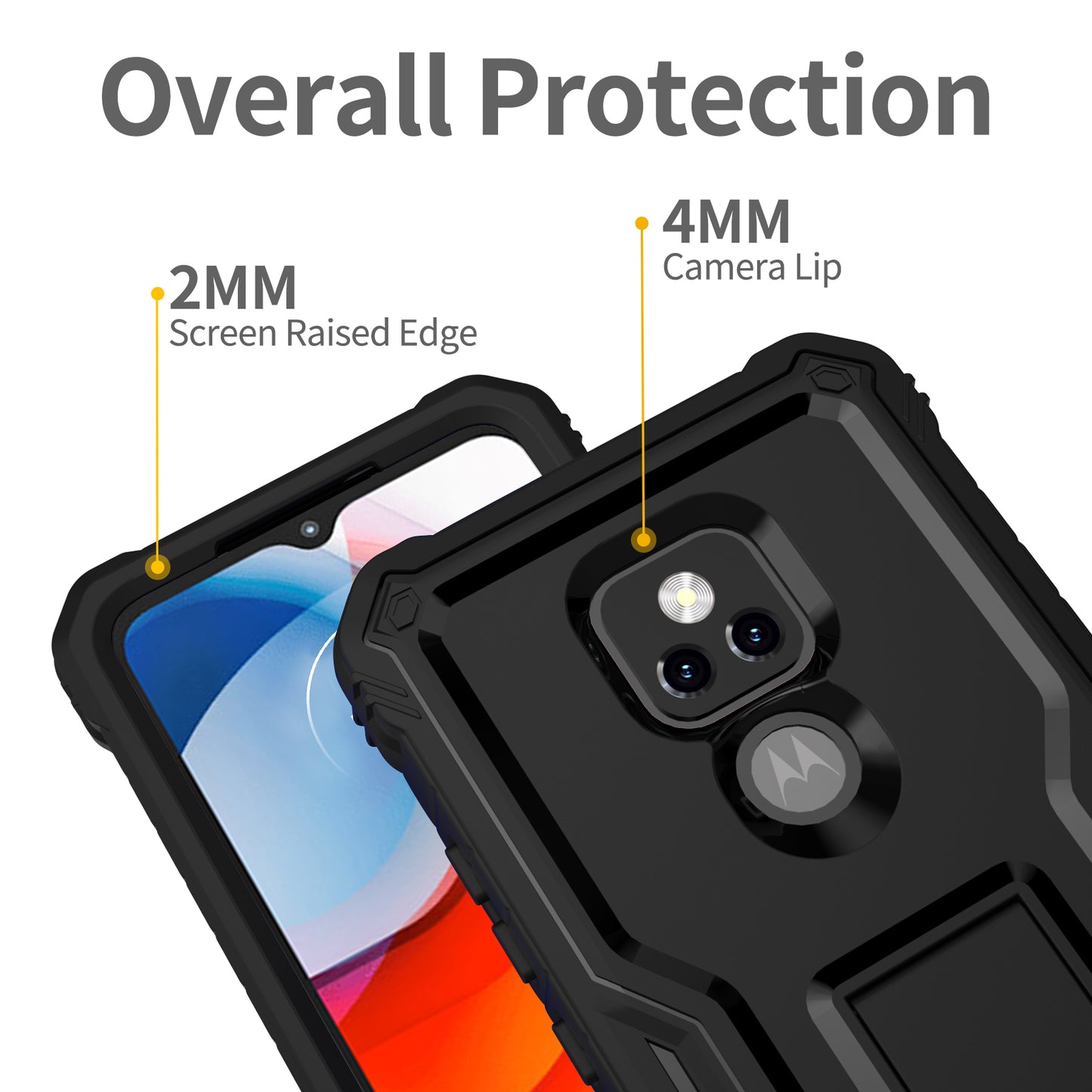 FITO for Moto G Play 2021 Case, Dual Layer Shockproof Heavy Duty Case with Screen Protector Built-in Kickstand