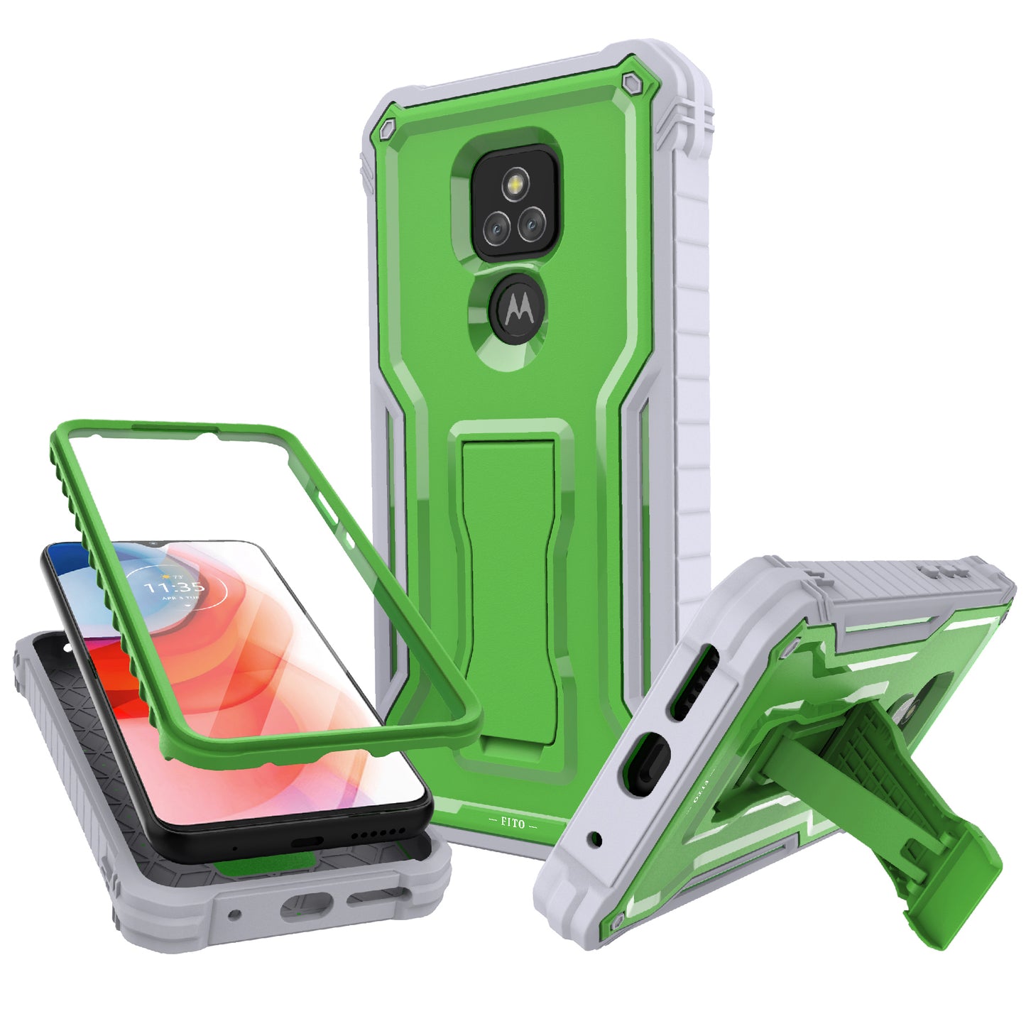 FITO for Moto G Play 2021 Case, Dual Layer Shockproof Heavy Duty Case with Screen Protector Built-in Kickstand