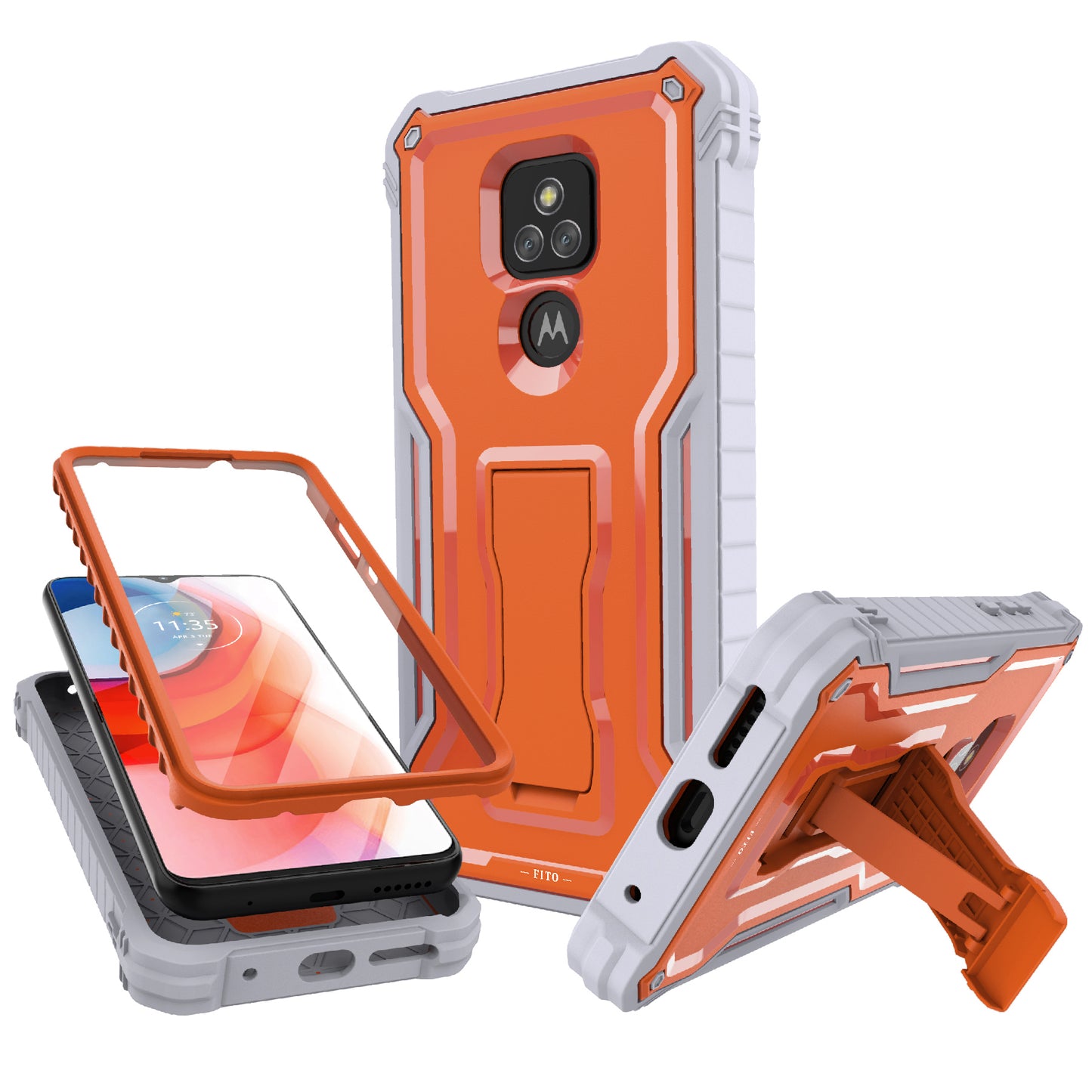 FITO for Moto G Play 2021 Case, Dual Layer Shockproof Heavy Duty Case with Screen Protector Built-in Kickstand
