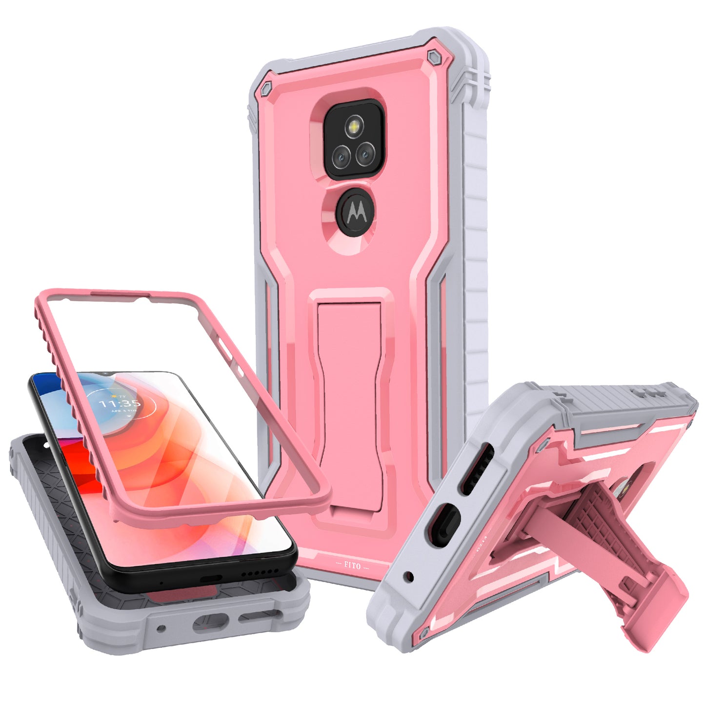 FITO for Moto G Play 2021 Case, Dual Layer Shockproof Heavy Duty Case with Screen Protector Built-in Kickstand