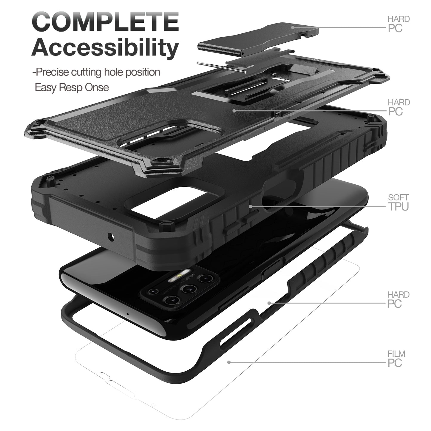 FITO for Moto G Stylus 2021 Case, Dual Layer Shockproof Heavy Duty Case for Motorola G Stylus 2021 Phone with Screen Protector, Built-in Kickstand