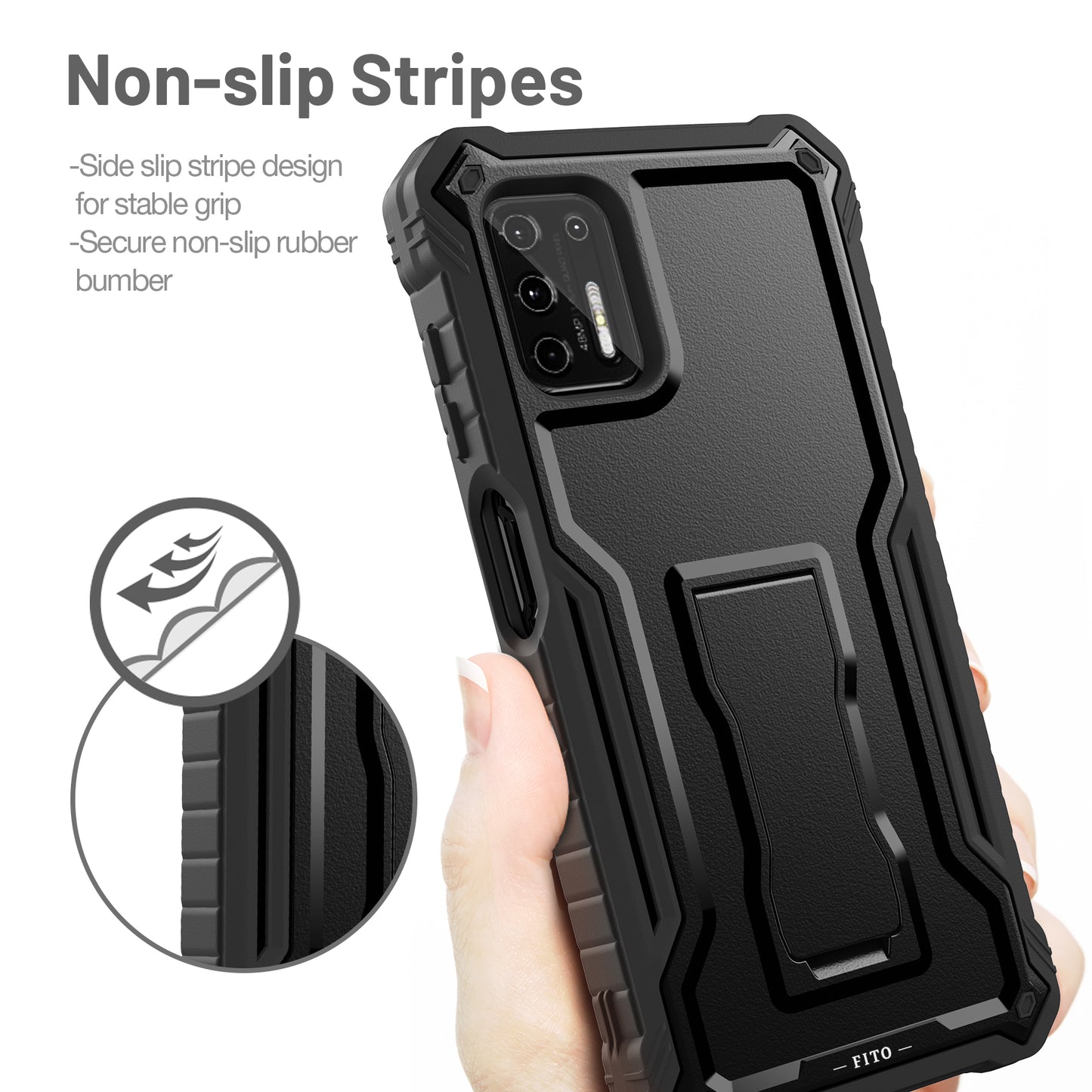 FITO for Moto G Stylus 2021 Case, Dual Layer Shockproof Heavy Duty Case for Motorola G Stylus 2021 Phone with Screen Protector, Built-in Kickstand