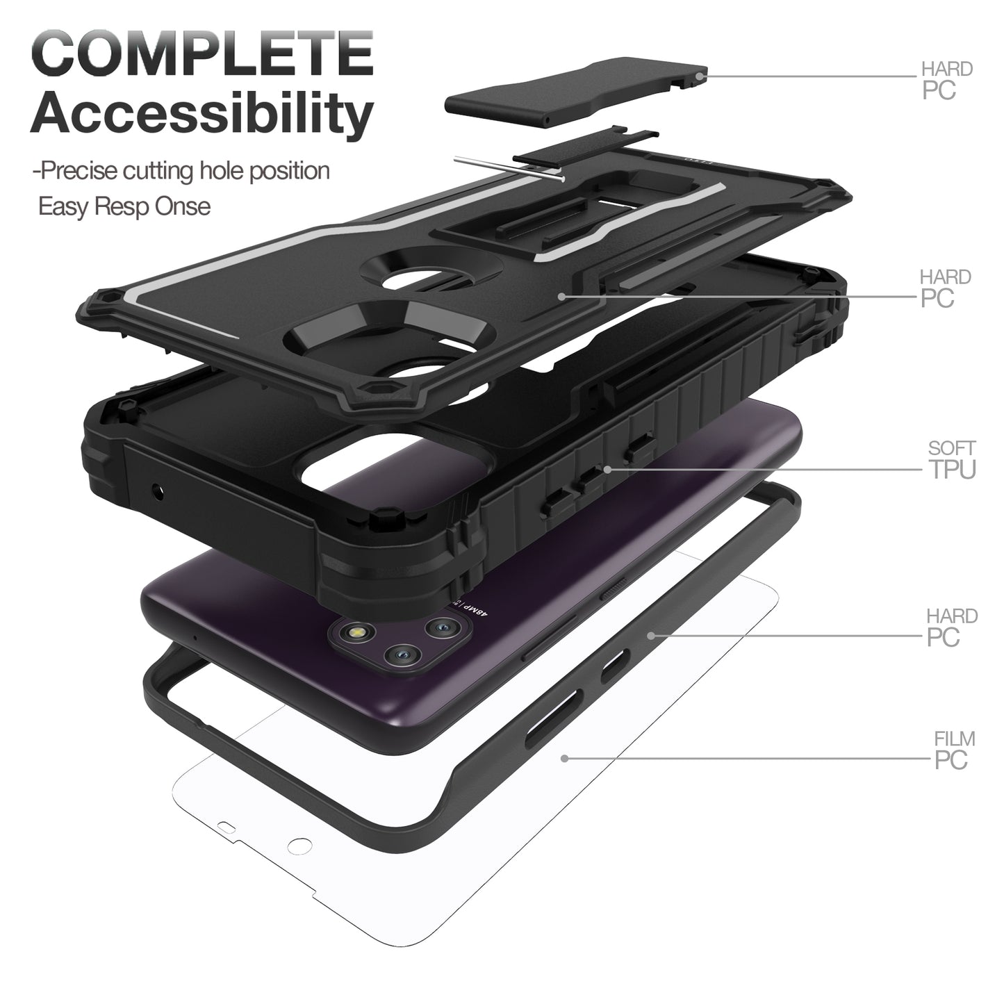 FITO for Moto One 5G ACE Case, Dual Layer Shockproof Heavy Duty Case for Motorola One 5G ACE Phone with Screen Protector, Built-in Kickstand
