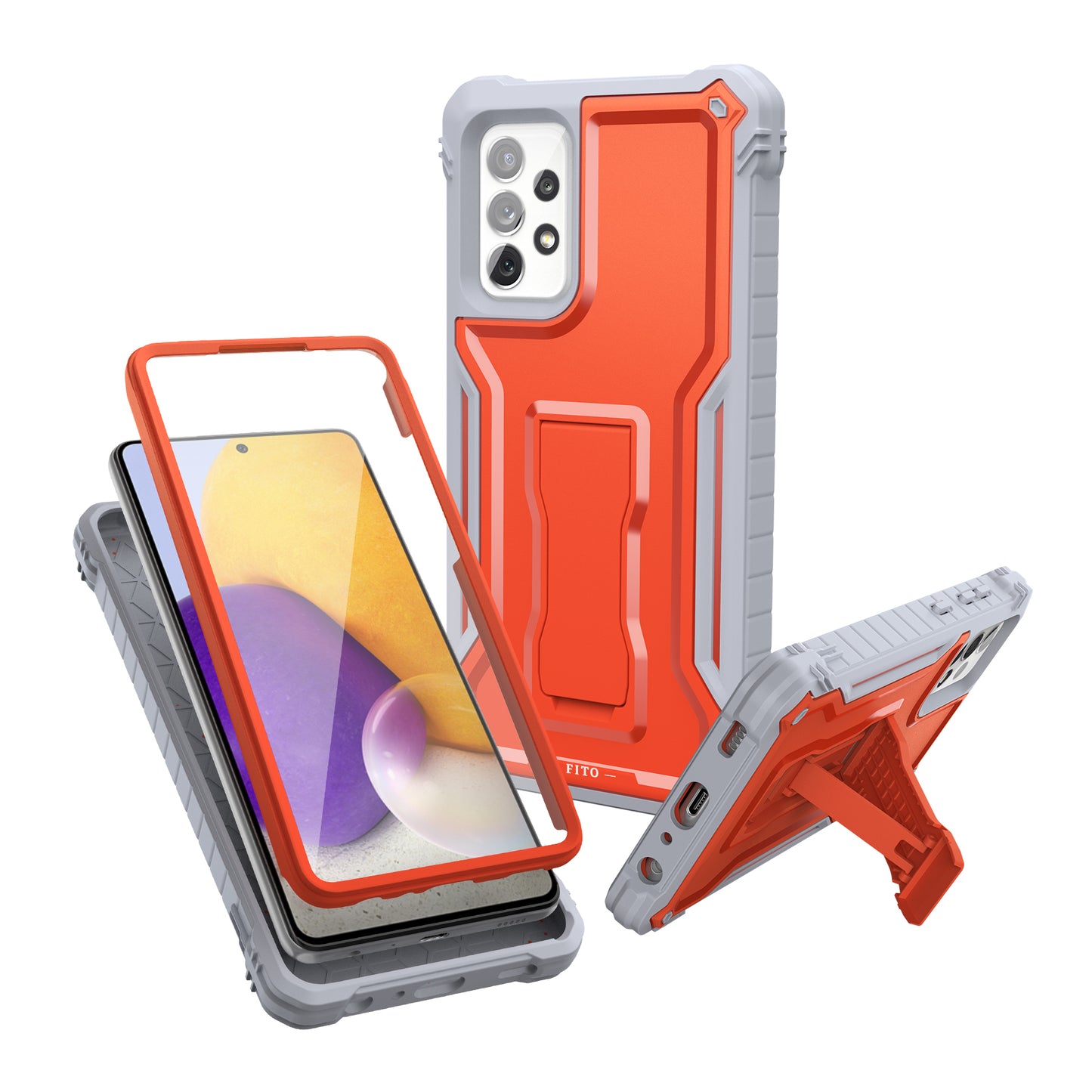 FITO for Samsung Galaxy A72 Case, Dual Layer Shockproof Heavy Duty Case for Samsung A72 5G Phone with Screen Protector, Built-in Kickstand