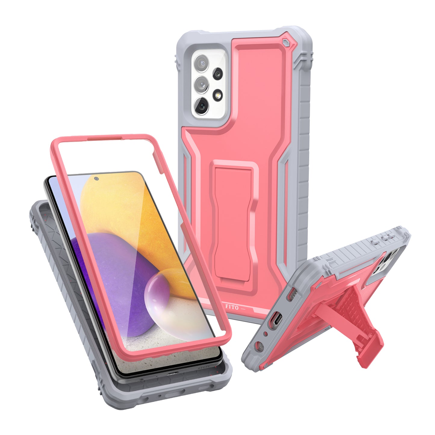 FITO for Samsung Galaxy A72 Case, Dual Layer Shockproof Heavy Duty Case for Samsung A72 5G Phone with Screen Protector, Built-in Kickstand