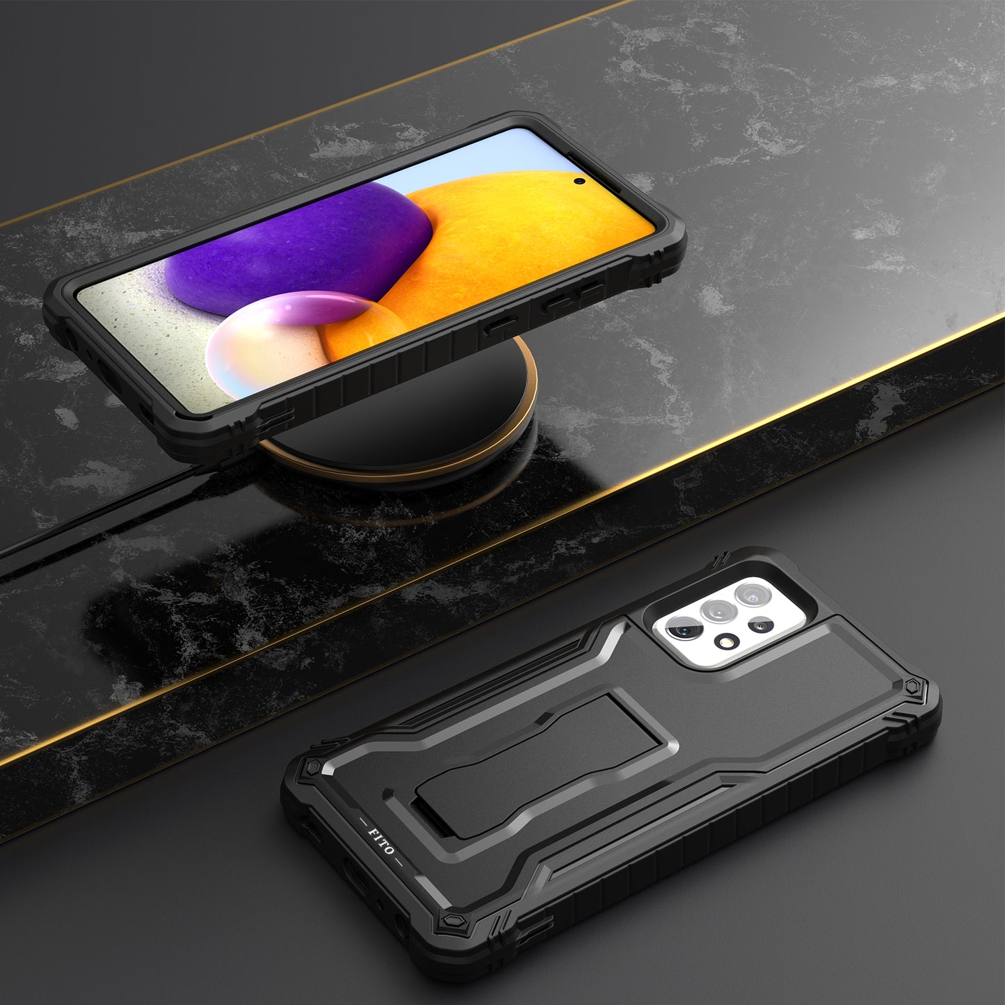 FITO for Samsung Galaxy A72 Case, Dual Layer Shockproof Heavy Duty Case for Samsung A72 5G Phone with Screen Protector, Built-in Kickstand