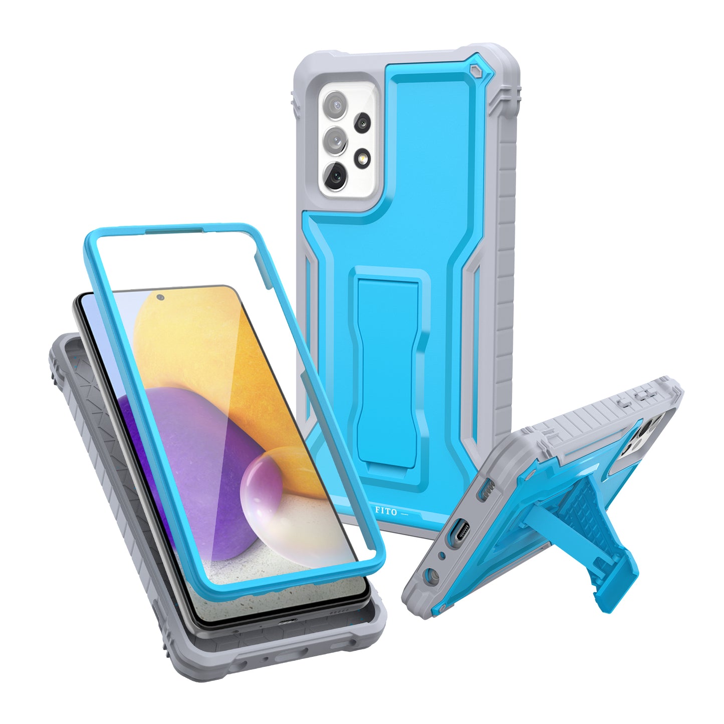 FITO for Samsung Galaxy A72 Case, Dual Layer Shockproof Heavy Duty Case for Samsung A72 5G Phone with Screen Protector, Built-in Kickstand