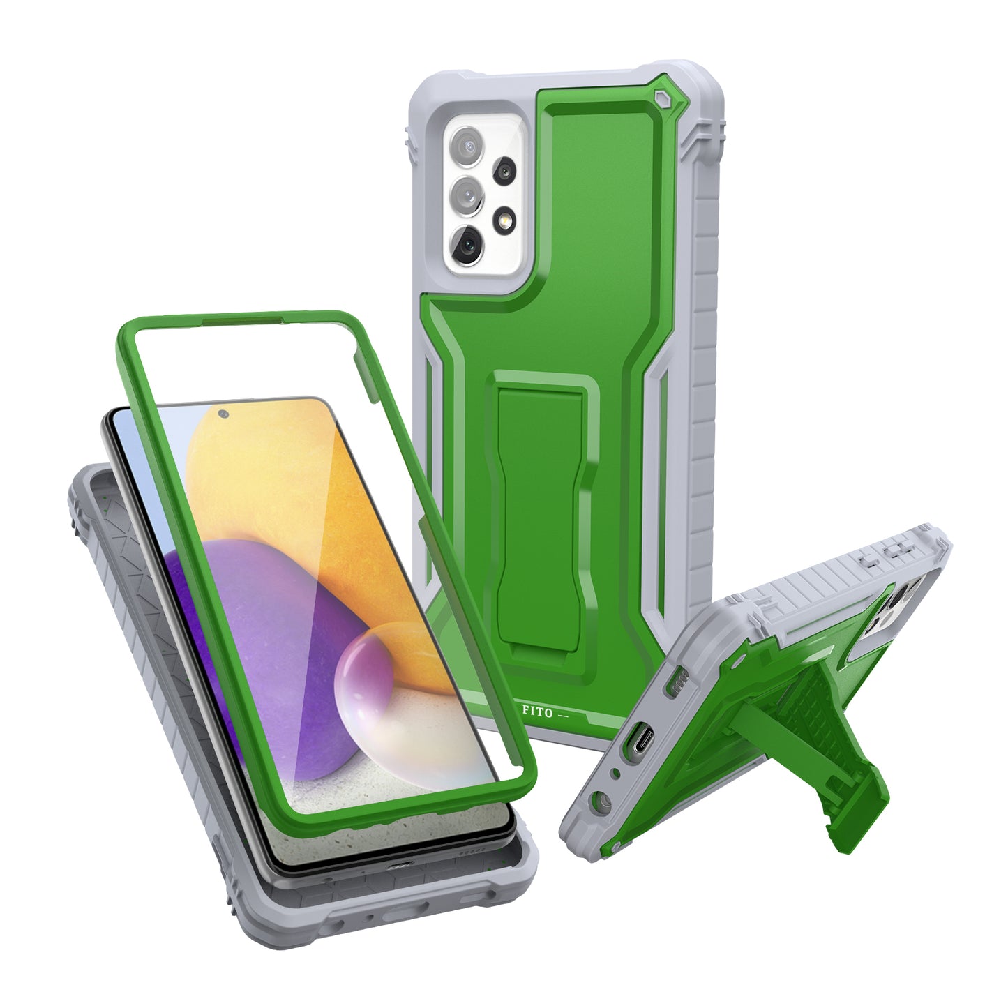FITO for Samsung Galaxy A72 Case, Dual Layer Shockproof Heavy Duty Case for Samsung A72 5G Phone with Screen Protector, Built-in Kickstand