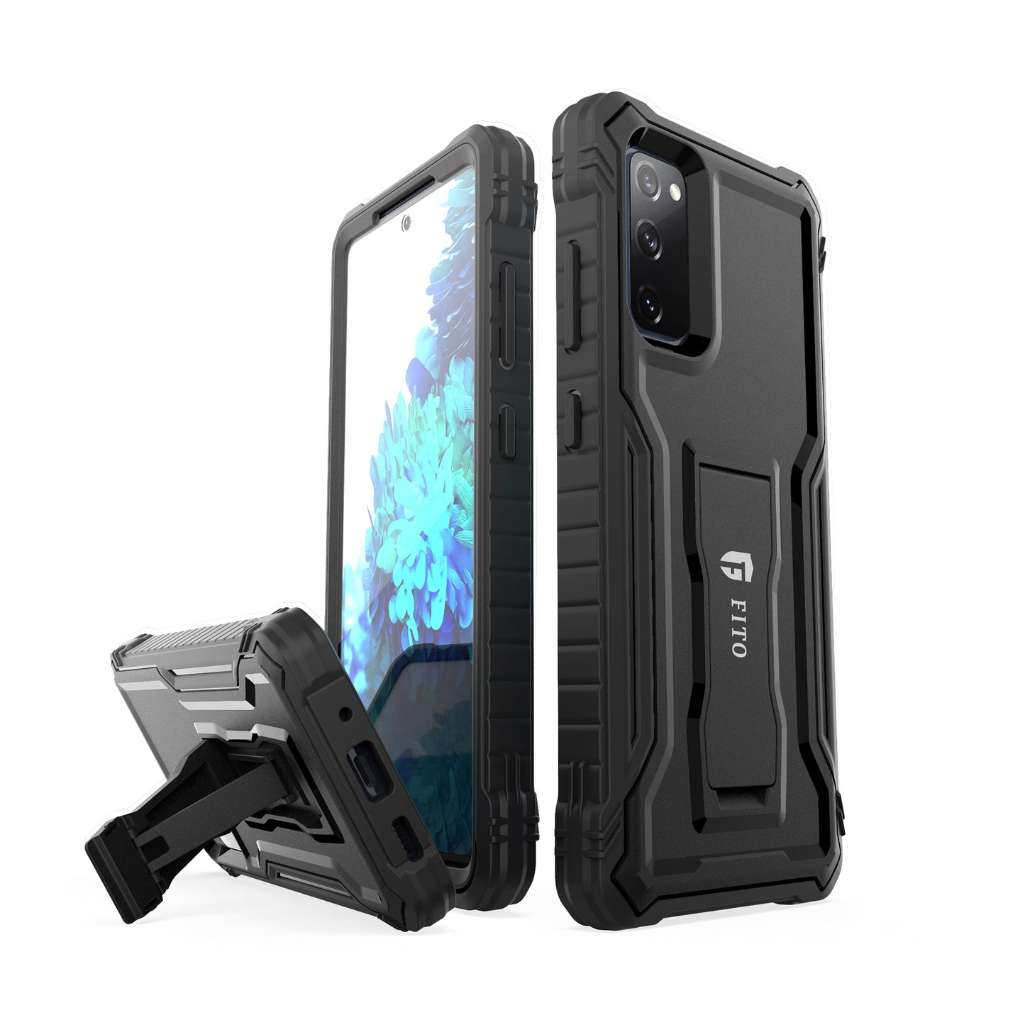 FITO Samsung S20 FE Case, Dual Layer Shockproof Heavy Duty Case for Samsung Galaxy S20 FE 5G Phone with Screen Protector, Built-in Kickstand
