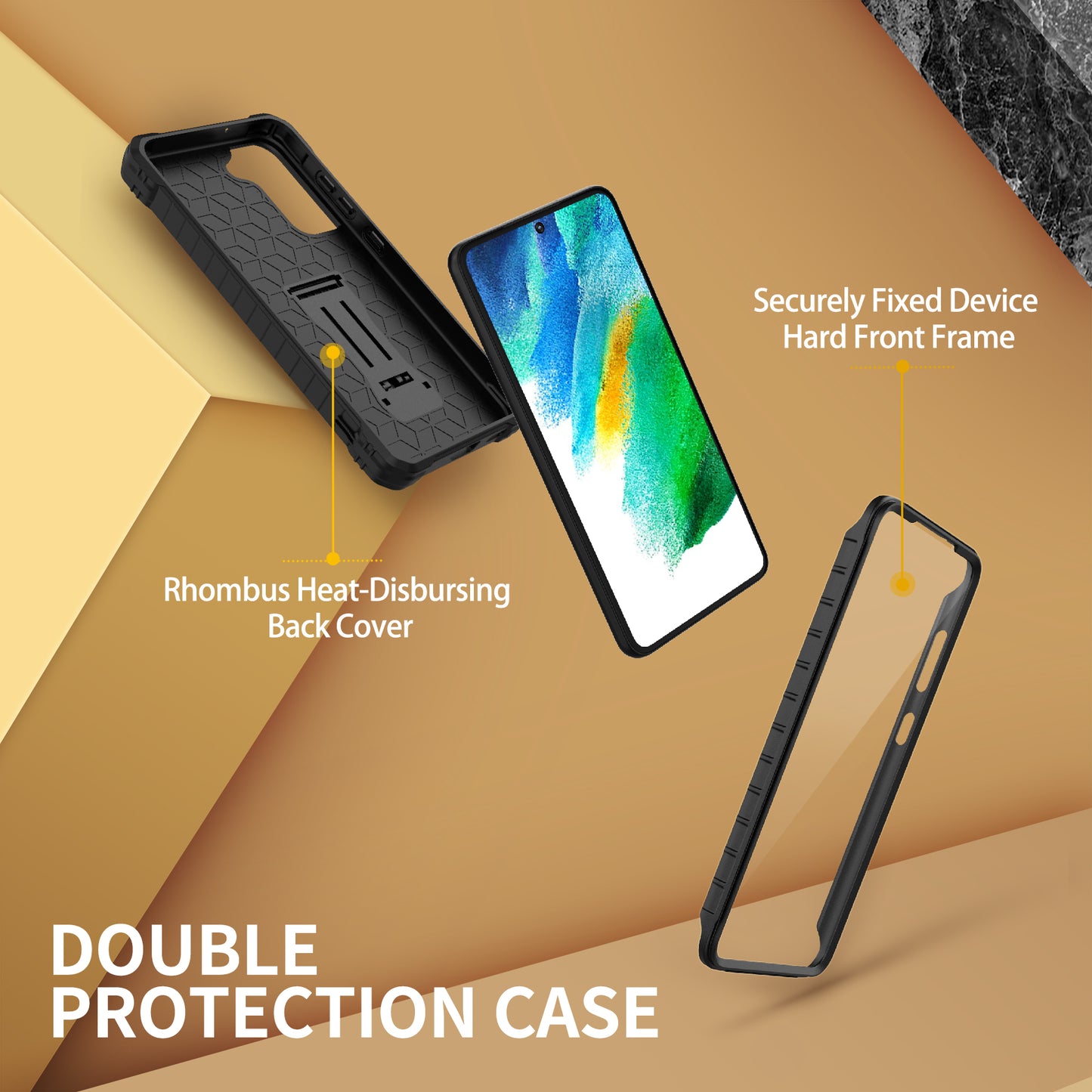FITO for Samsung Galaxy S21 FE Case, Dual Layer Shockproof Heavy Duty Case for Samsung S21 FE 5G Phone with Screen Protector, Built-in Kickstand