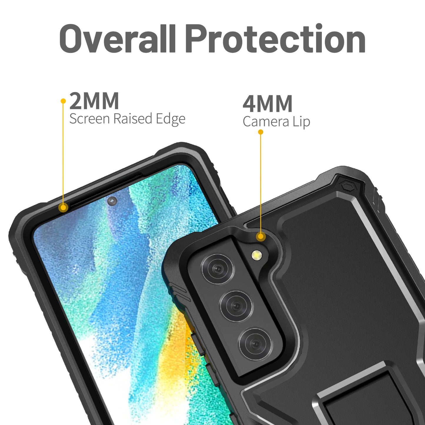 FITO for Samsung Galaxy S21 FE Case, Dual Layer Shockproof Heavy Duty Case for Samsung S21 FE 5G Phone with Screen Protector, Built-in Kickstand
