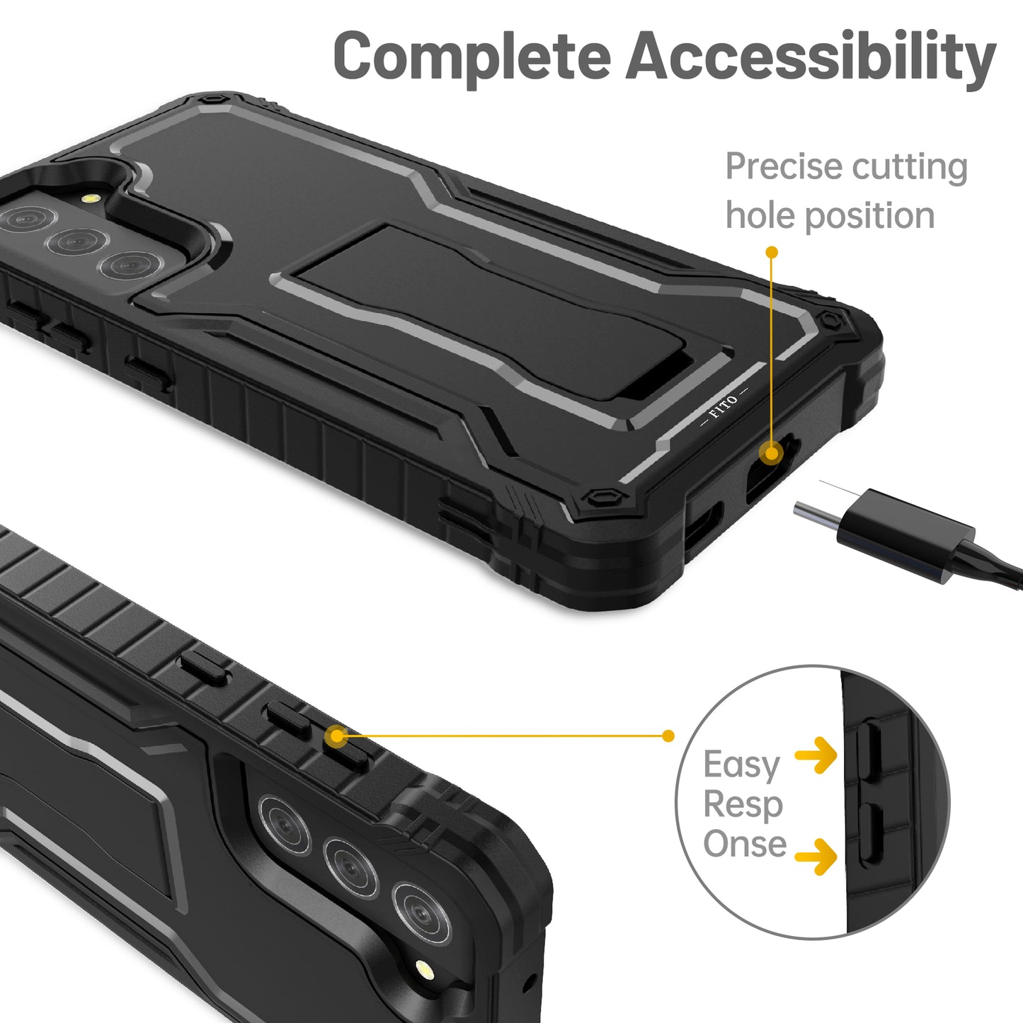 FITO for Samsung Galaxy S21 FE Case, Dual Layer Shockproof Heavy Duty Case for Samsung S21 FE 5G Phone with Screen Protector, Built-in Kickstand