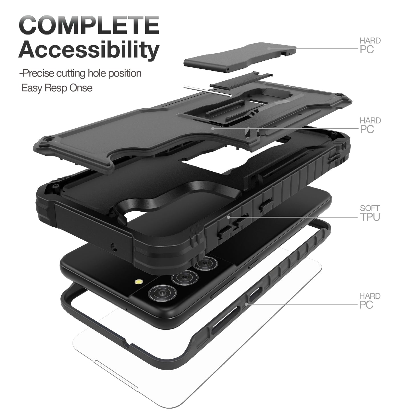 FITO for Samsung Galaxy S21 FE Case, Dual Layer Shockproof Heavy Duty Case for Samsung S21 FE 5G Phone with Screen Protector, Built-in Kickstand