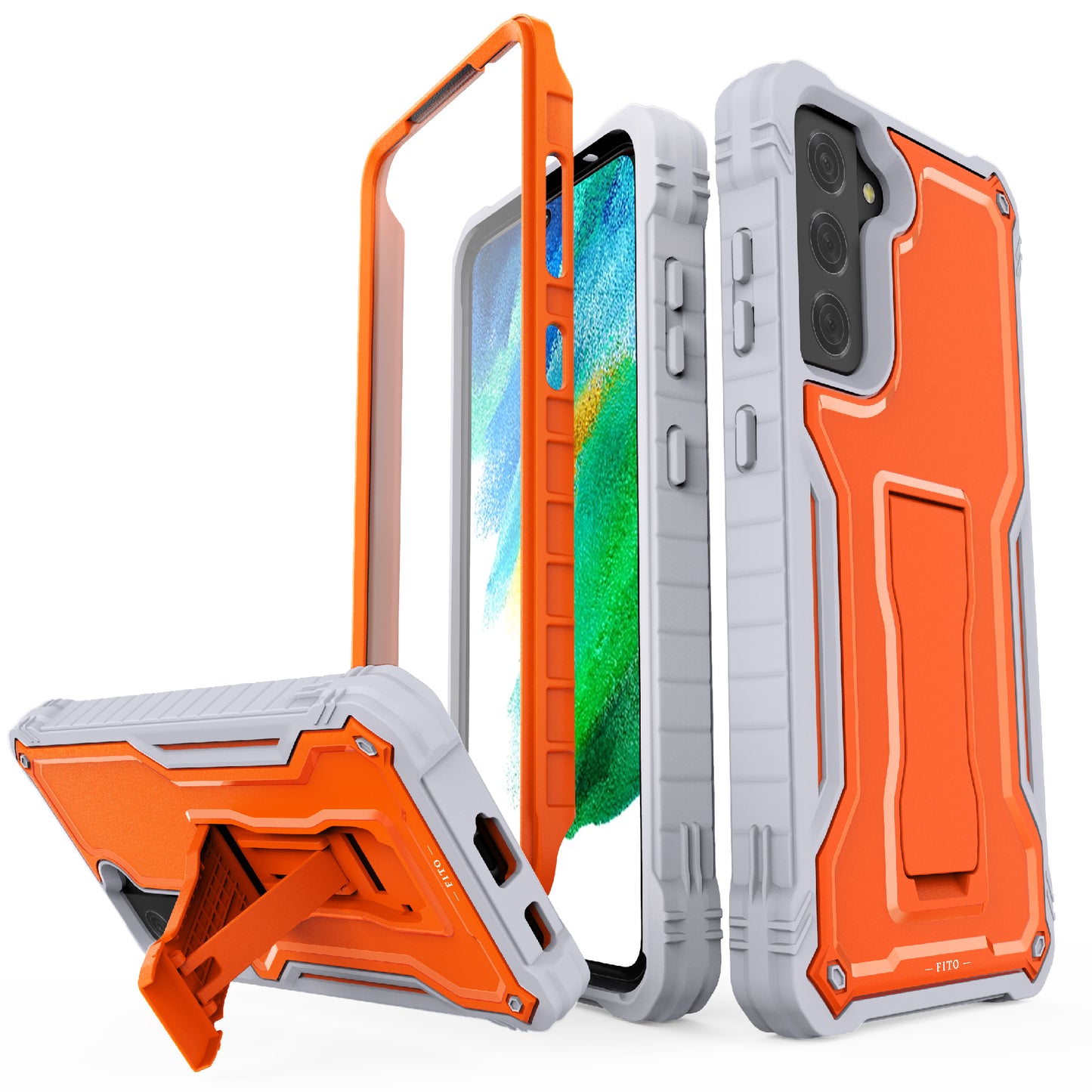 FITO for Samsung Galaxy S21 FE Case, Dual Layer Shockproof Heavy Duty Case for Samsung S21 FE 5G Phone with Screen Protector, Built-in Kickstand