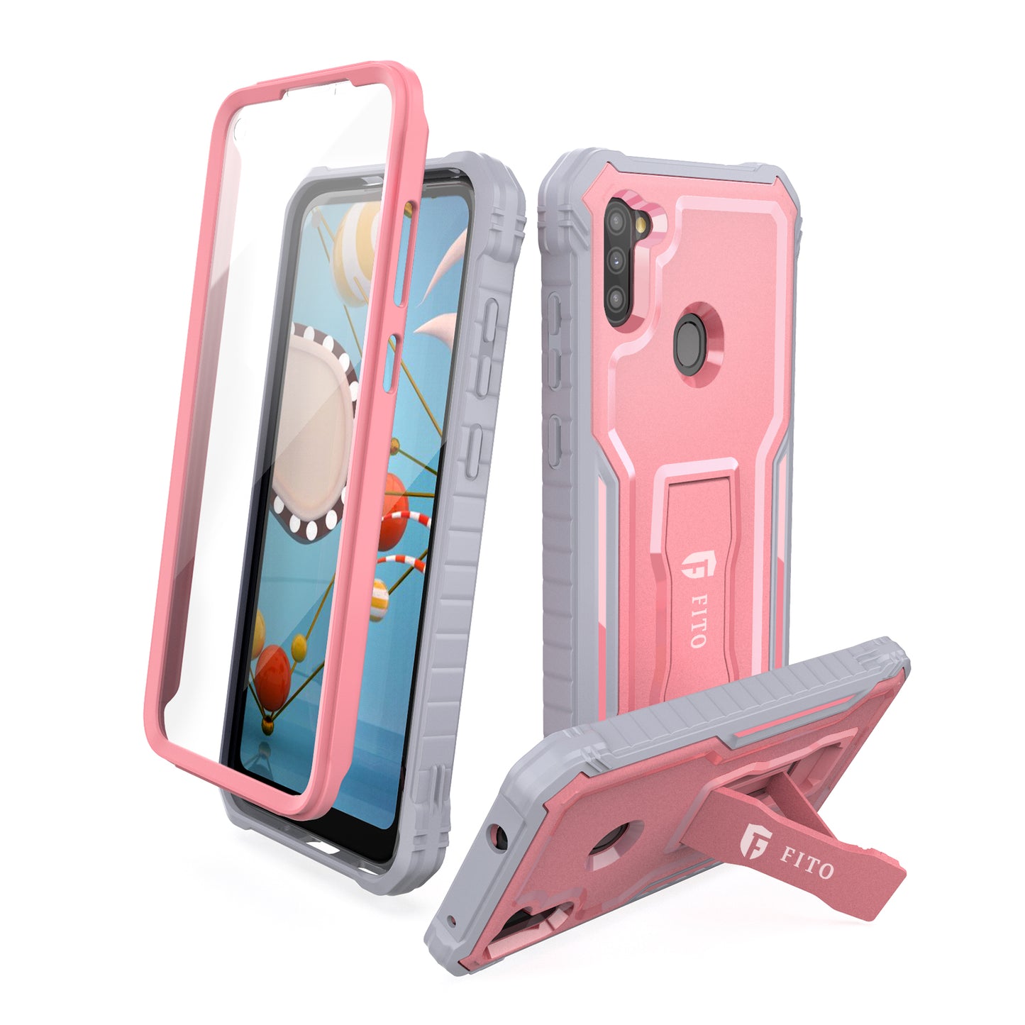 FITO Samsung A11 Case, Dual Layer Shockproof Heavy Duty Case with Screen Protector for Samsung Galaxy A11, Built-in Kickstand