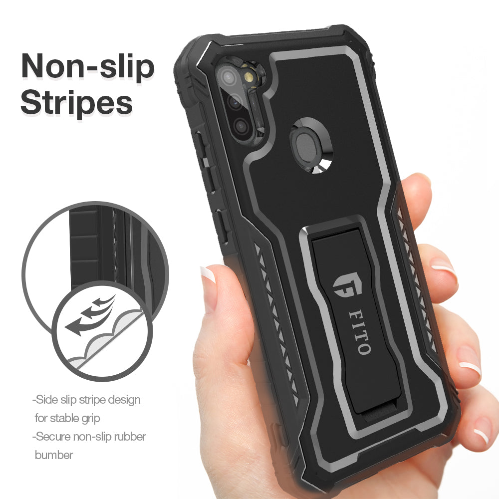 FITO Samsung A11 Case, Dual Layer Shockproof Heavy Duty Case with Screen Protector for Samsung Galaxy A11, Built-in Kickstand