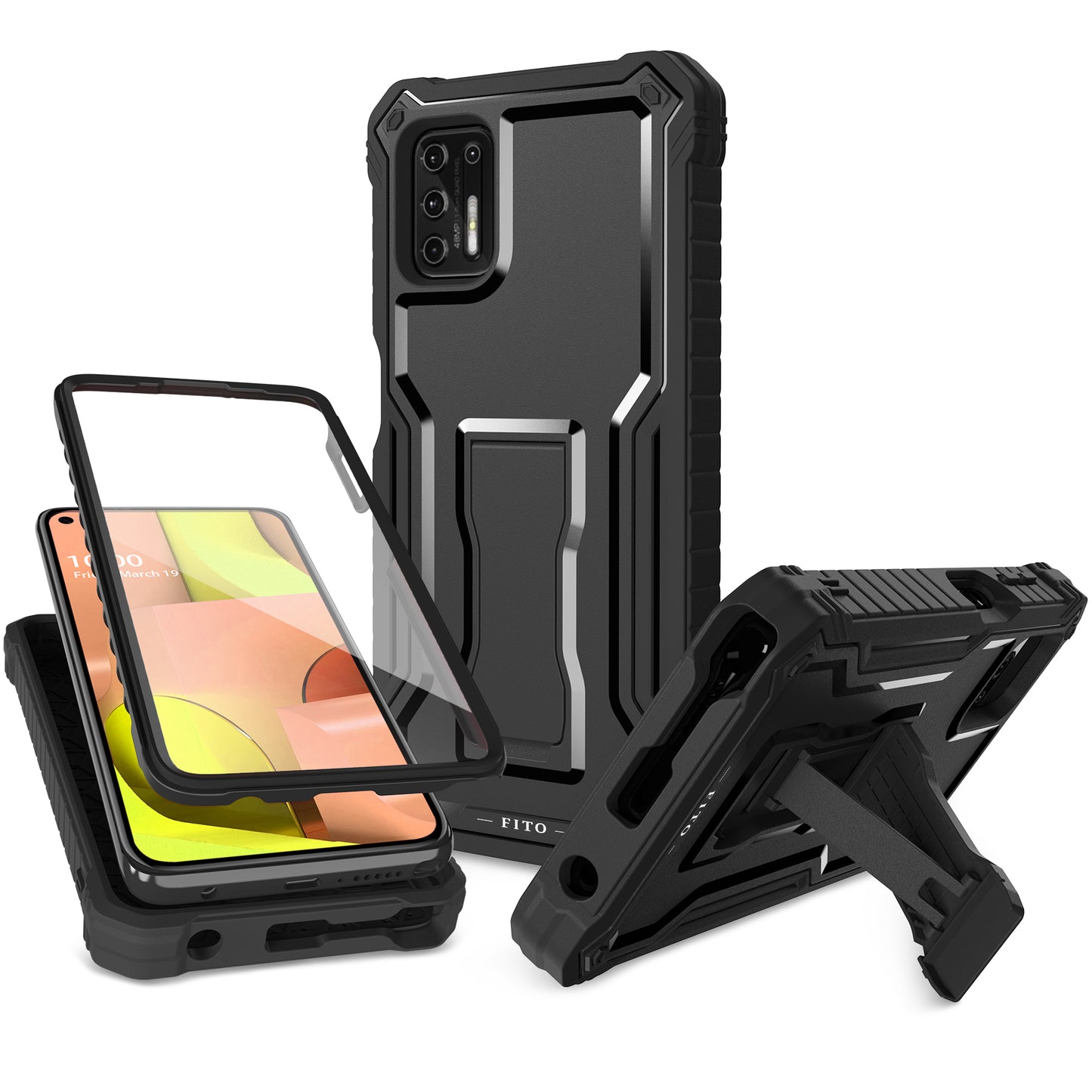 FITO for Moto G Stylus 2021 Case, Dual Layer Shockproof Heavy Duty Case for Motorola G Stylus 2021 Phone with Screen Protector, Built-in Kickstand