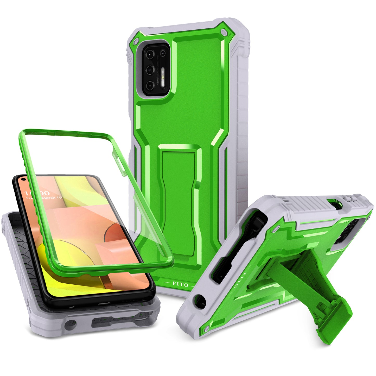 FITO for Moto G Stylus 2021 Case, Dual Layer Shockproof Heavy Duty Case for Motorola G Stylus 2021 Phone with Screen Protector, Built-in Kickstand