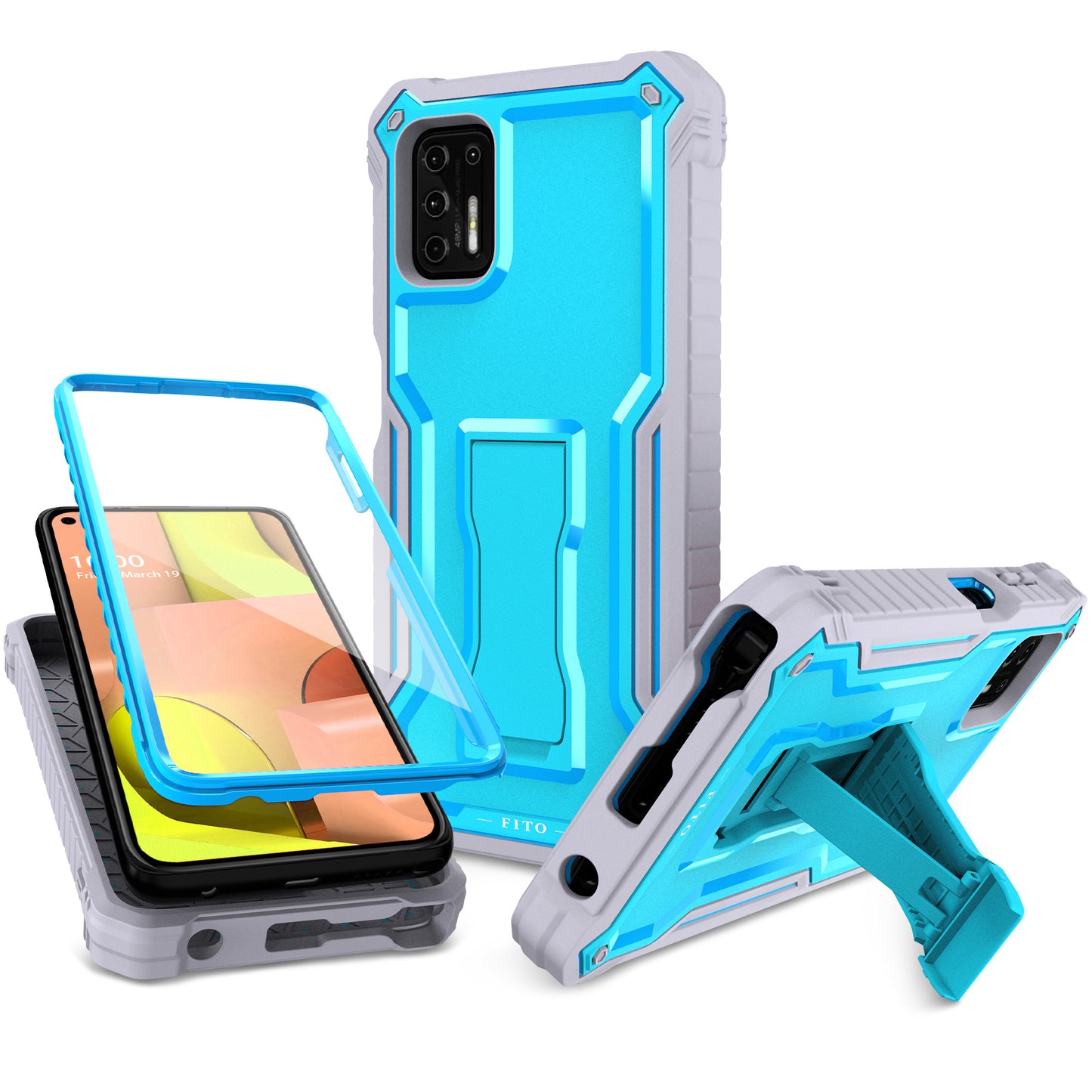 FITO for Moto G Stylus 2021 Case, Dual Layer Shockproof Heavy Duty Case for Motorola G Stylus 2021 Phone with Screen Protector, Built-in Kickstand
