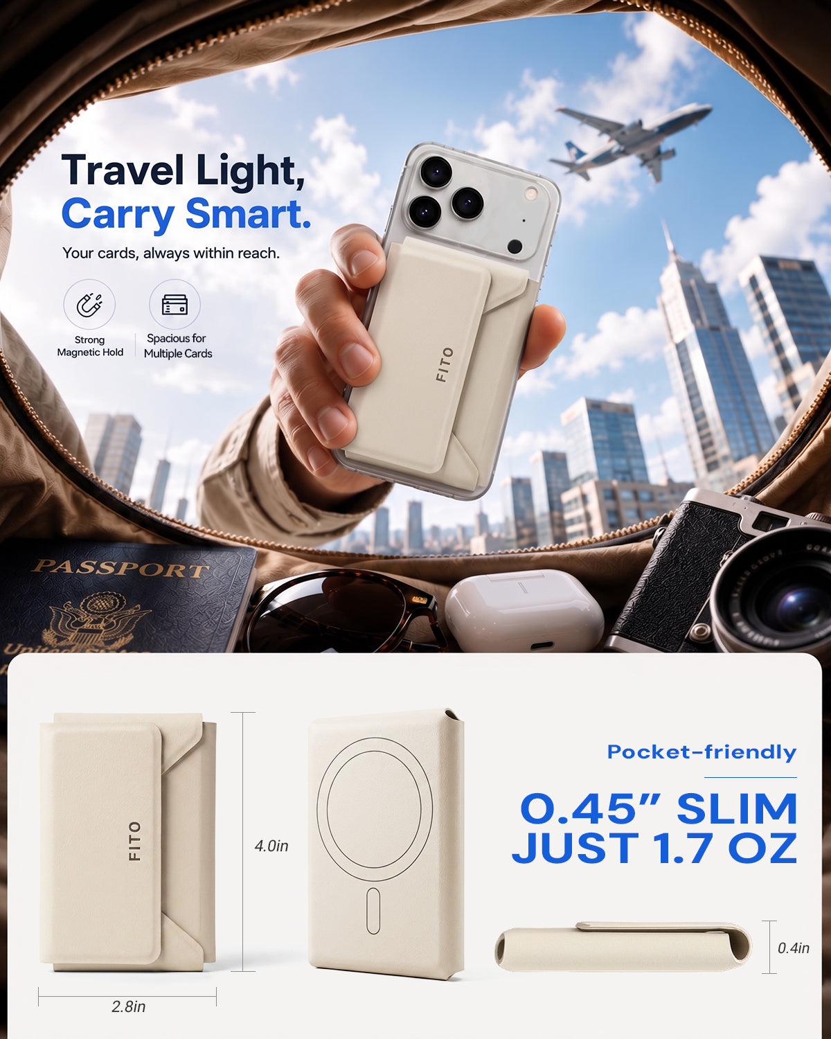 FITO for Magsafe Wallet, Multi-Layer Folding Design 6 Card Holder, Magnetic Phone Wallet for iPhone 17e/17/16/15/14/13/12 (Not for 13/12 Mini)