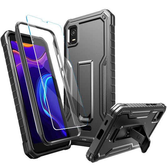 FITO for Cricket Vision Plus Case, Dual Layer Shockproof Heavy Duty Case for Cricket Vision Plus Phone with Screen Protector, Built-in Kickstand