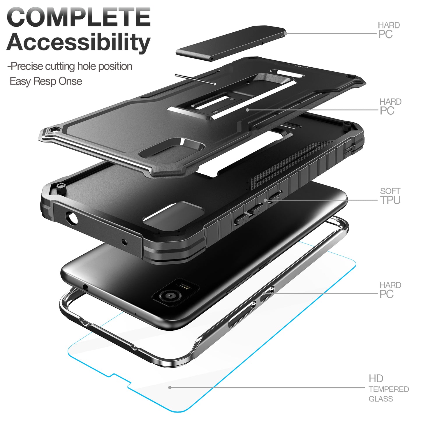 FITO for Cricket Vision Plus Case, Dual Layer Shockproof Heavy Duty Case for Cricket Vision Plus Phone with Screen Protector, Built-in Kickstand