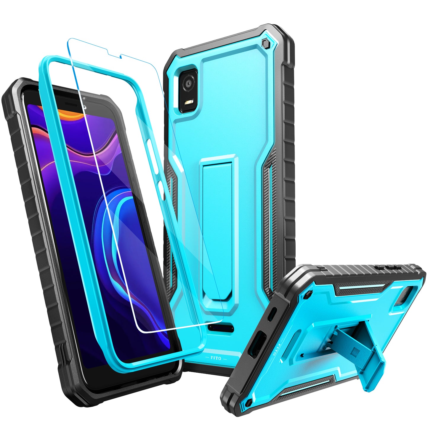 FITO for Cricket Vision Plus Case, Dual Layer Shockproof Heavy Duty Case for Cricket Vision Plus Phone with Screen Protector, Built-in Kickstand