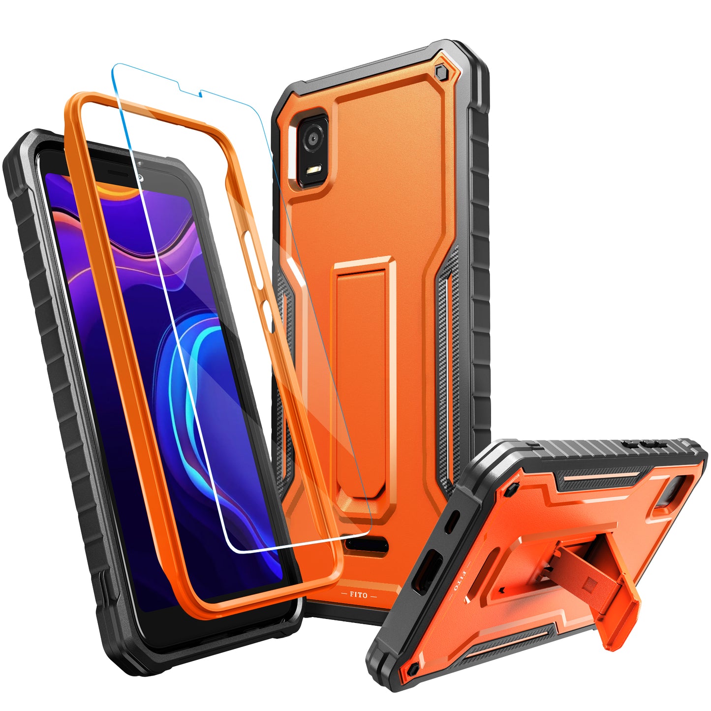 FITO for Cricket Vision Plus Case, Dual Layer Shockproof Heavy Duty Case for Cricket Vision Plus Phone with Screen Protector, Built-in Kickstand