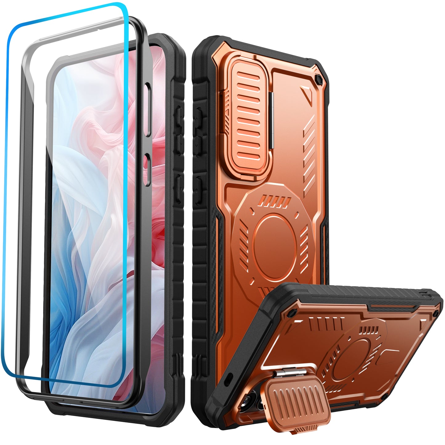 FITO for Samsung Galaxy A15 Case with Screen Protector, Military Grade Shockproof Phone Case with Camera Cover and Kickstand