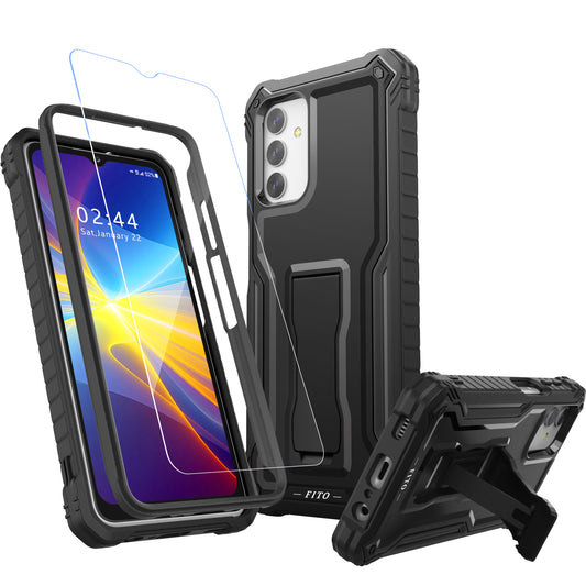 FITO for Samsung Galaxy A13 Case, Dual Layer Shockproof Heavy Duty Case with Glass Screen Protector for Samsung A13 5G Phone, Built in Kickstand