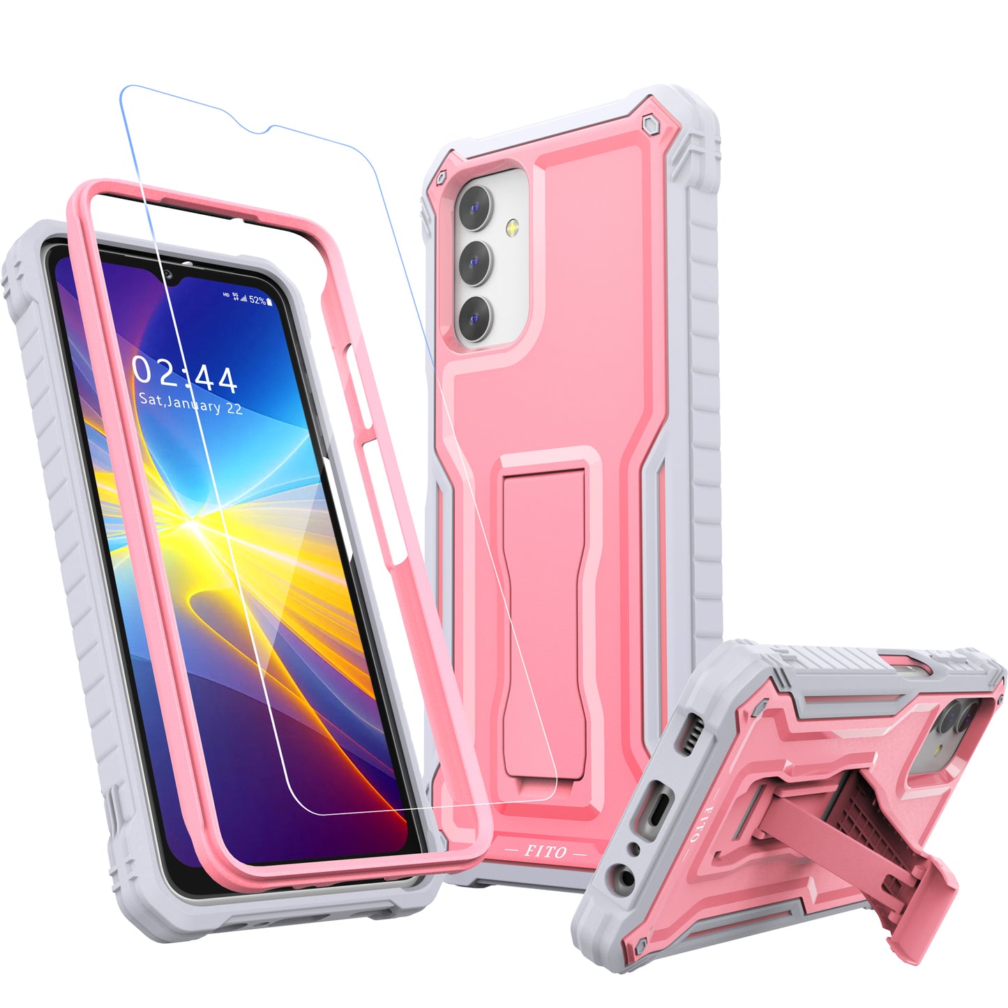 FITO for Samsung Galaxy A13 Case, Dual Layer Shockproof Heavy Duty Case with Glass Screen Protector for Samsung A13 5G Phone, Built in Kickstand