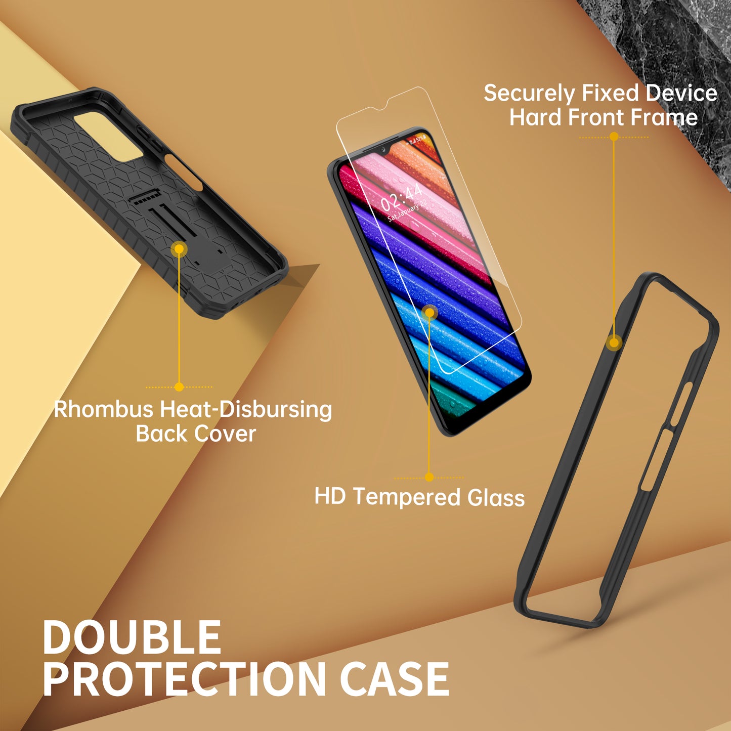 FITO for Samsung Galaxy A03S 5G Case, Dual Layer Shockproof Heavy Duty Case with Glass Screen Protector for Samsung A03S 5G Phone, Built in Kickstand
