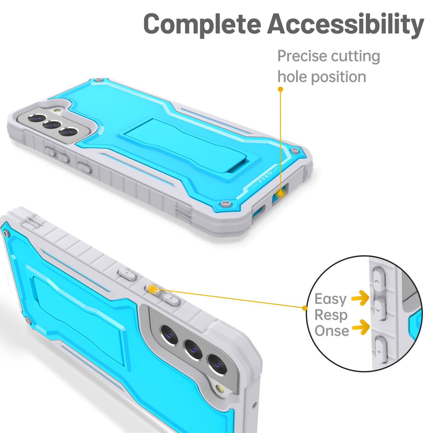 FITO for Samsung Galaxy S22 Plus Case, Dual Layer Shockproof Heavy Duty Case for Samsung S22 Plus with Screen Protector, Built in Kickstand