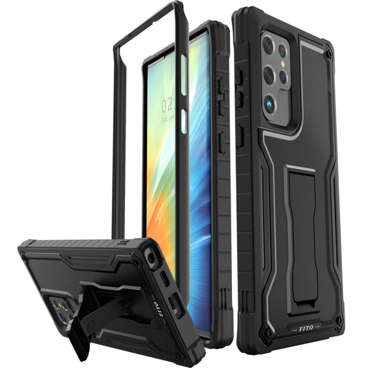 FITO for Samsung Galaxy S22 Ultra Case, Dual Layer Shockproof Heavy Duty Case, Built in Kickstand