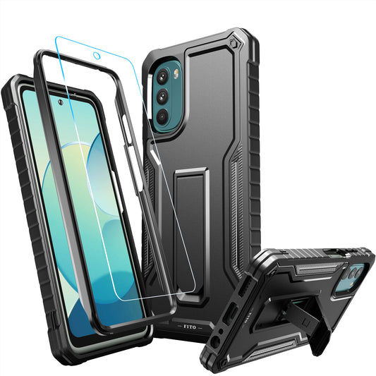 FITO for Moto G 2022 Case, Dual Layer Shockproof Heavy Duty Case for Moto G 2022 Phone with Screen Protector, Built-in Kickstand