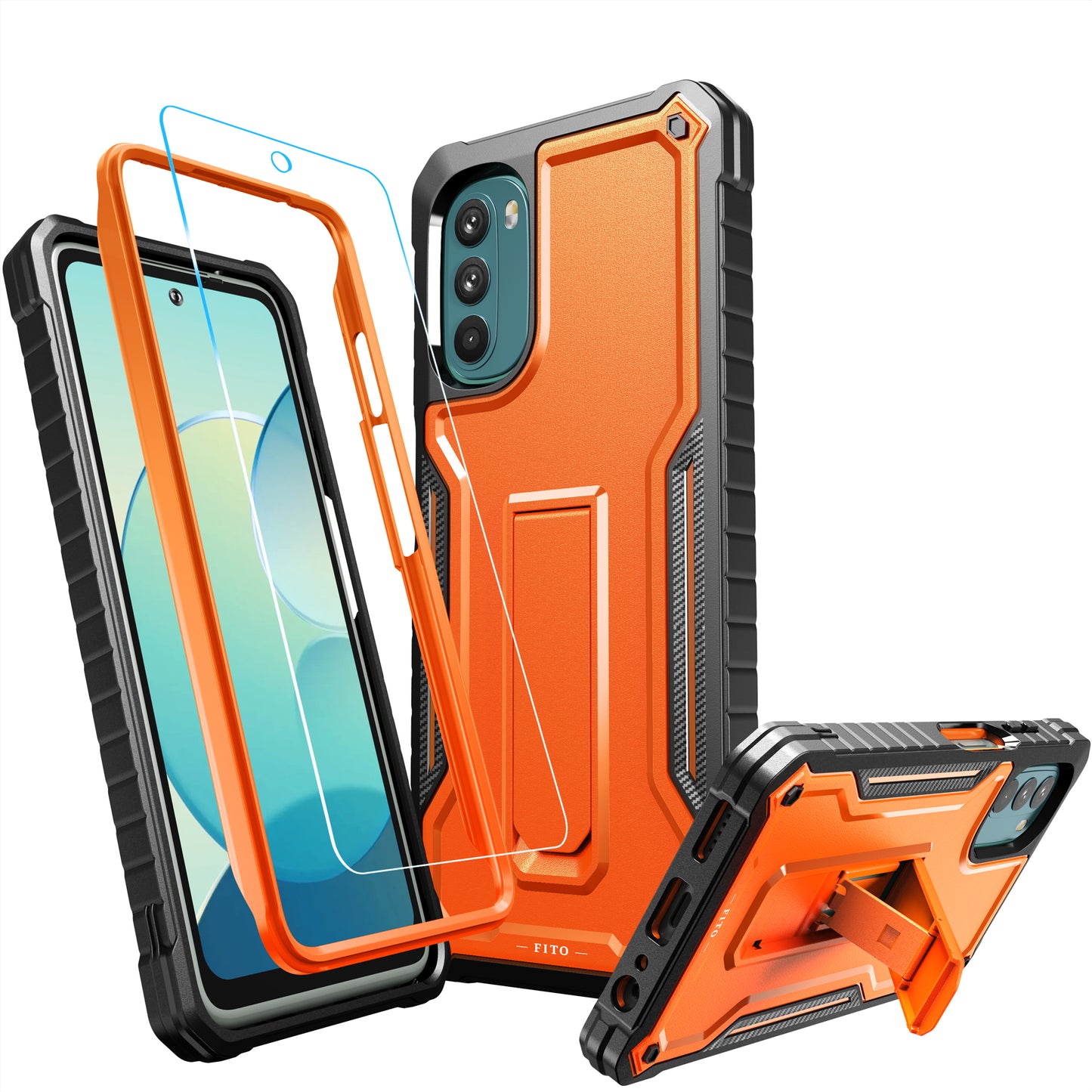 FITO for Moto G 2022 Case, Dual Layer Shockproof Heavy Duty Case for Moto G 2022 Phone with Screen Protector, Built-in Kickstand