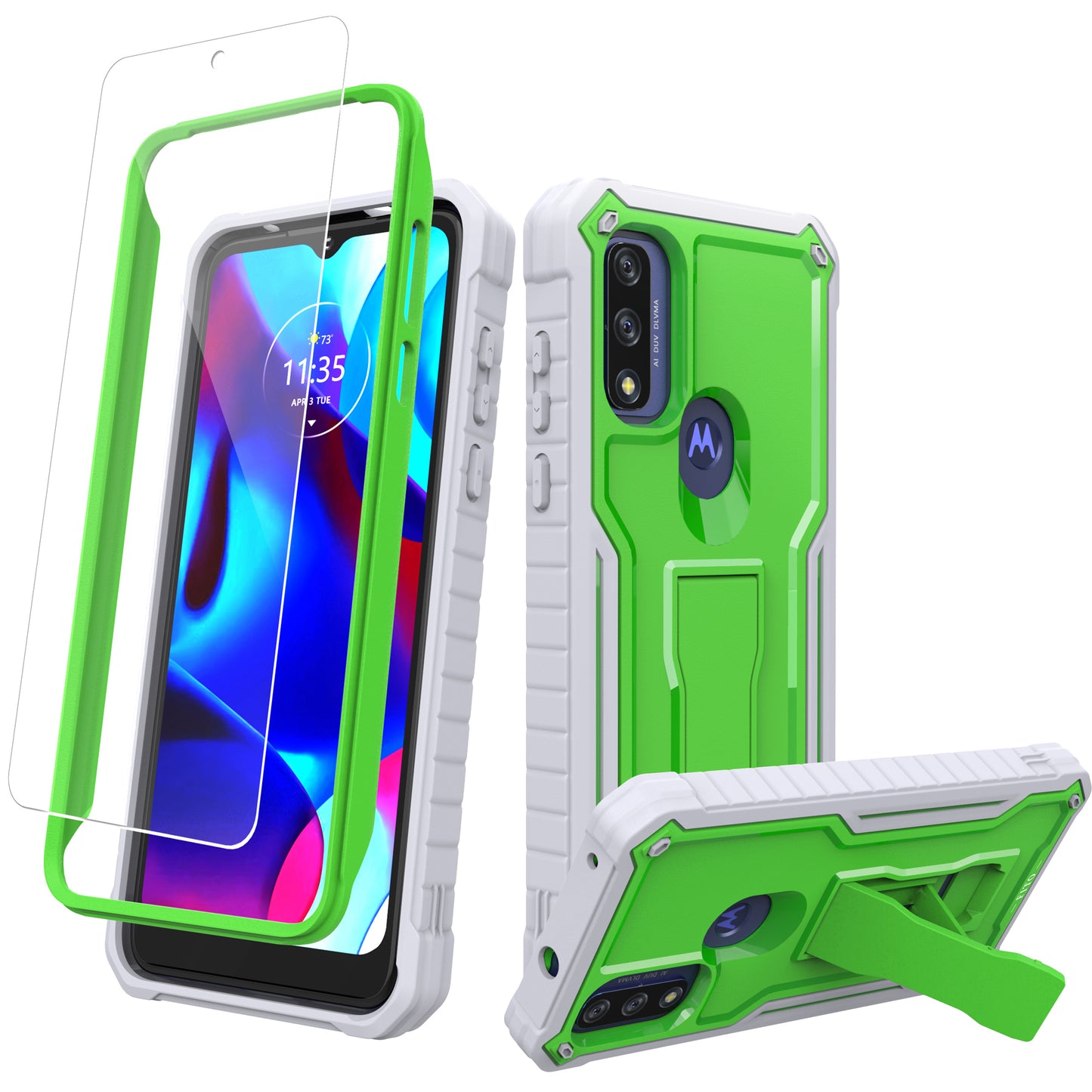 FITO for Moto G Pure Case, Dual Layer Shockproof Heavy Duty Case with a Glass Screen Protector, Built-in Kickstand
