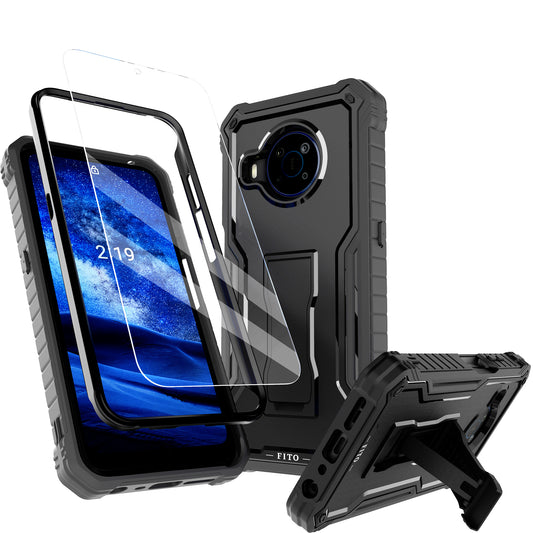 FITO for Nokia X100 Case, Dual Layer Shockproof Heavy Duty Case for Nokia X100 Phone with Screen Protector, Built-in Kickstand