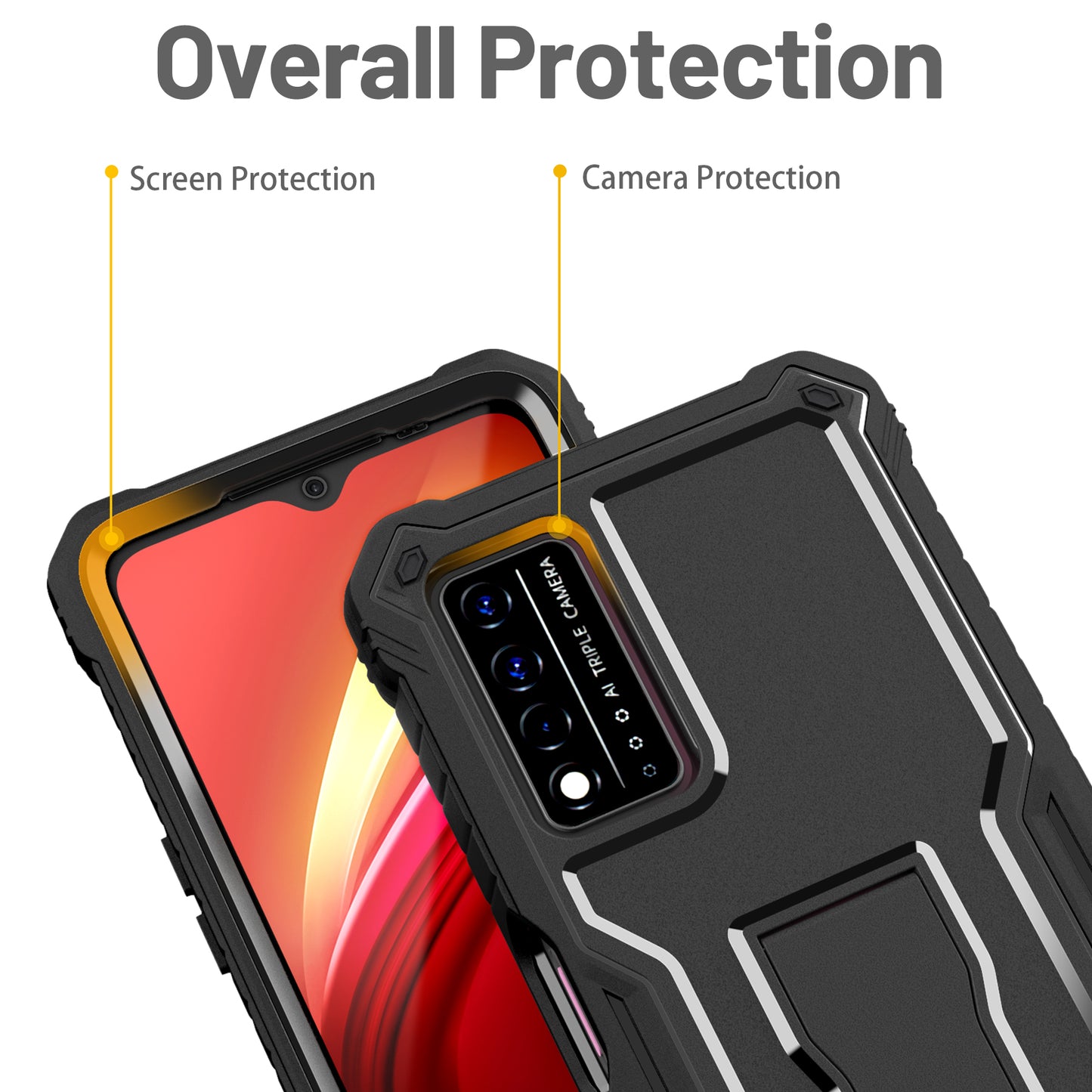 FITO for T-Mobile REVVL V Plus 5G Case, Dual Layer Shockproof Heavy Duty Case for T-Mobile REVVL V Plus 5G Phone with Screen Protector, Built in Kickstand