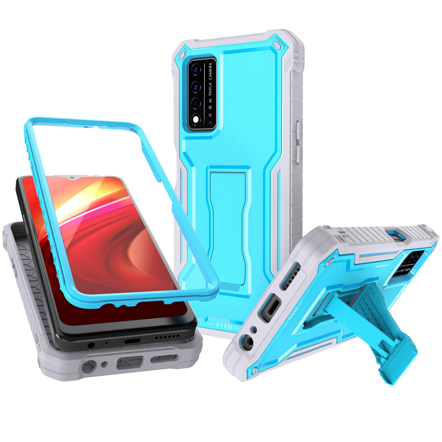 FITO for T-Mobile REVVL V Plus 5G Case, Dual Layer Shockproof Heavy Duty Case for T-Mobile REVVL V Plus 5G Phone with Screen Protector, Built in Kickstand