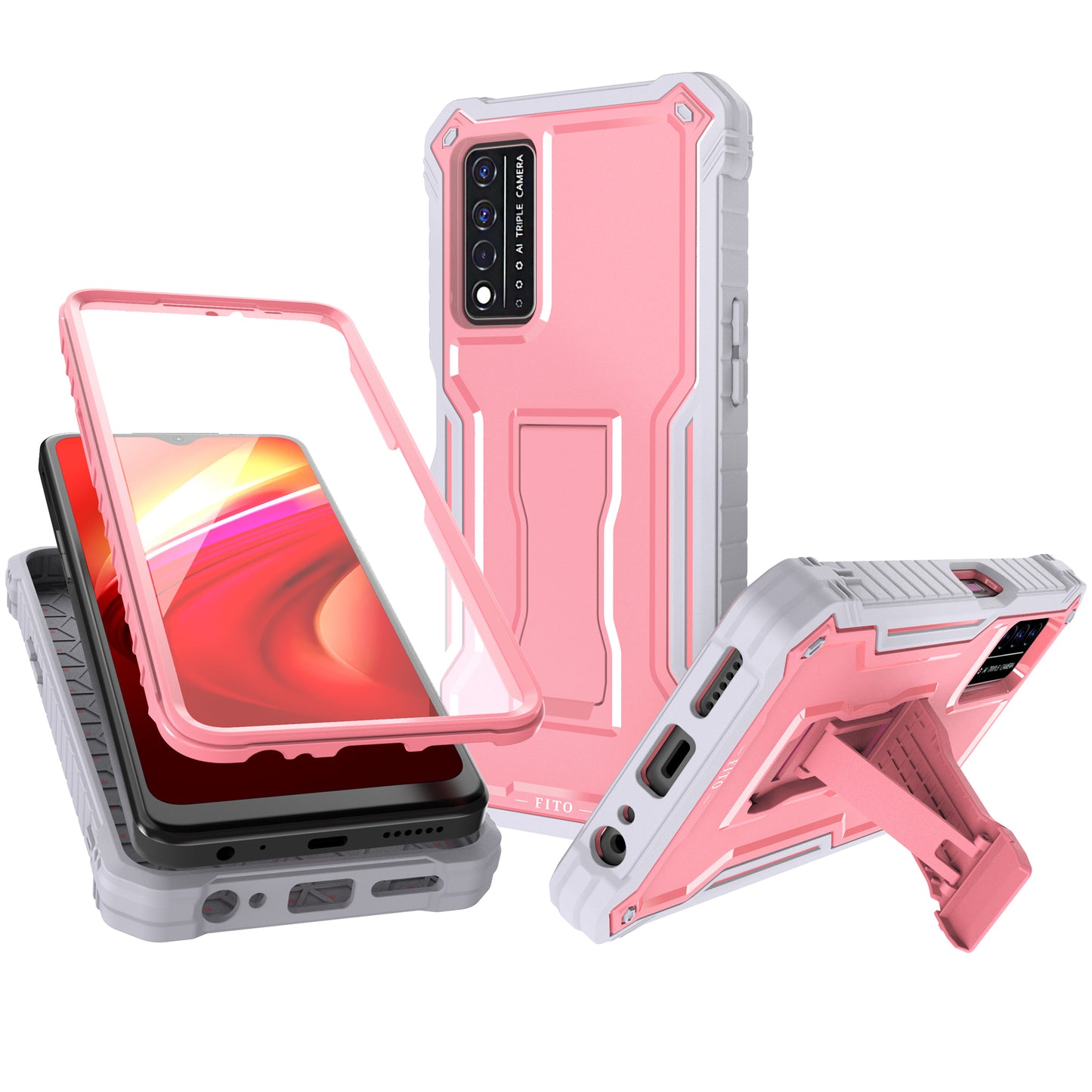 FITO for T-Mobile REVVL V Plus 5G Case, Dual Layer Shockproof Heavy Duty Case for T-Mobile REVVL V Plus 5G Phone with Screen Protector, Built in Kickstand