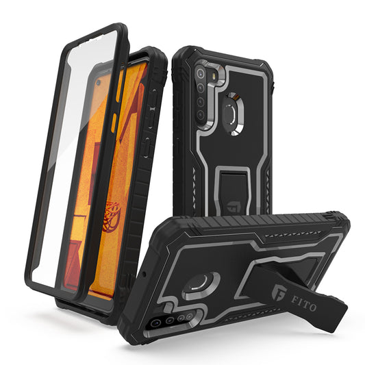 FITO Samsung Galaxy A21 Case, Dual Layer Shockproof Heavy Duty Case with Screen Protector for Samsung A21 Phone, Built-in Kickstand